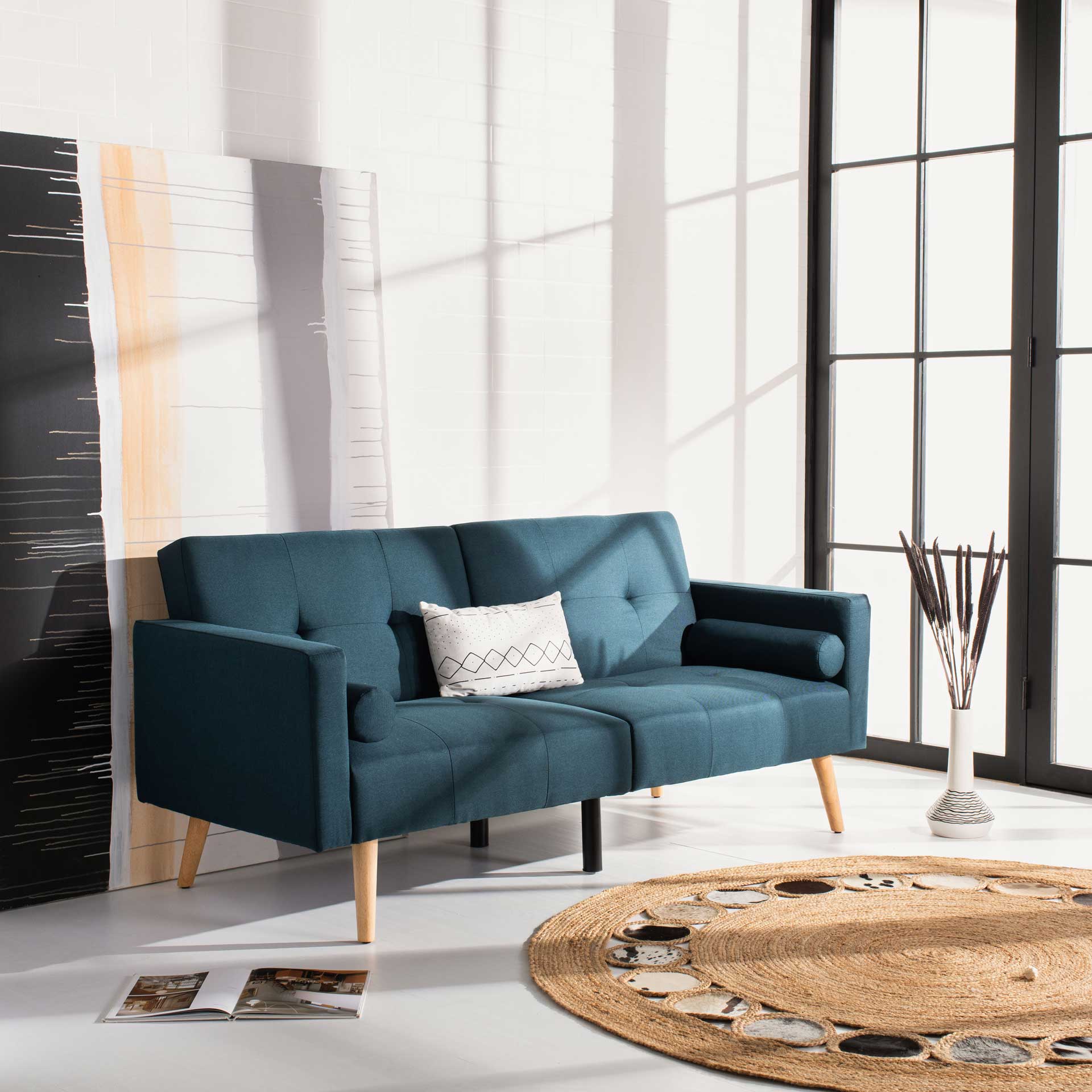 Musa Foldable Futon Bed With Pillow Navy - Image 8