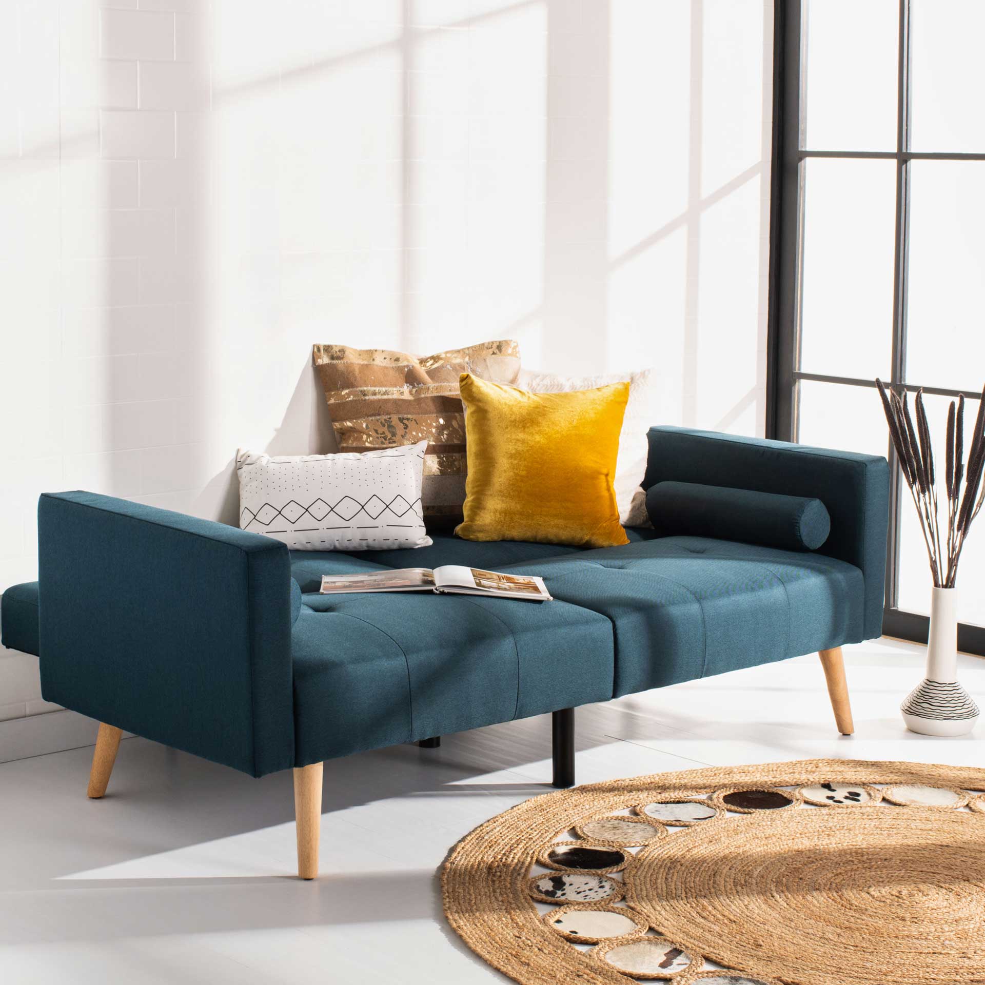 Musa Foldable Futon Bed With Pillow Navy - Image 9