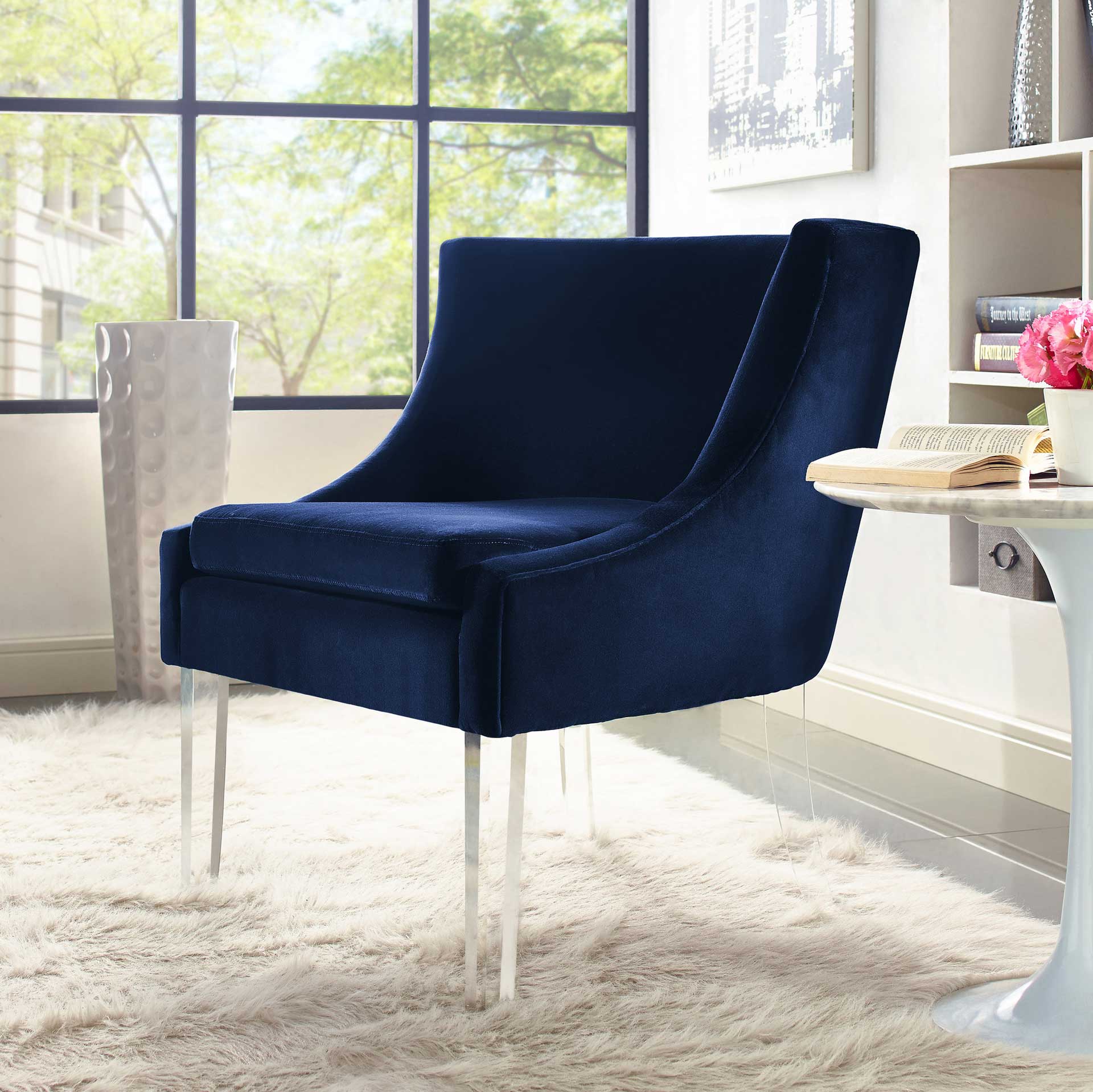 Myrtis Velvet Chair Blue - Image 6