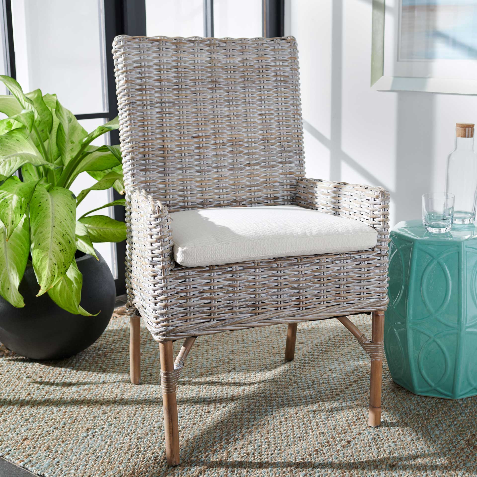Nabbi Rattan Accent Chair With Cushion Gray White Wash - Image 7