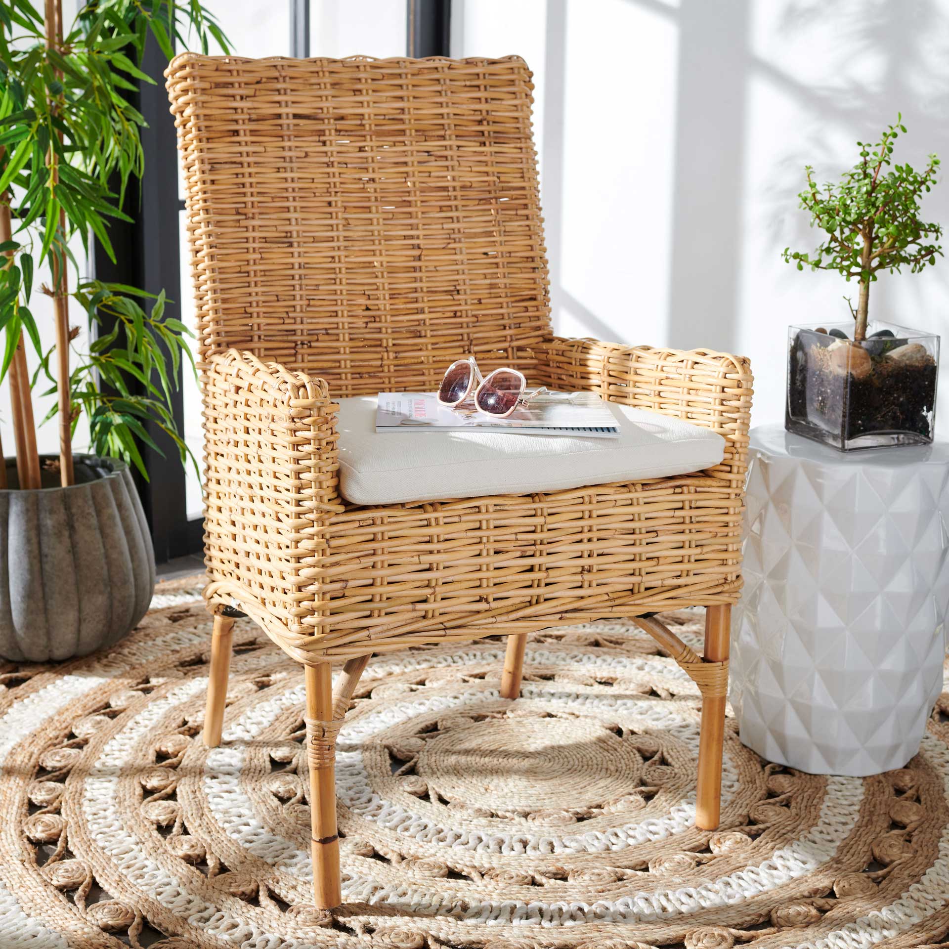 Nabbi Rattan Accent Chair With Cushion Natural/White - Image 7