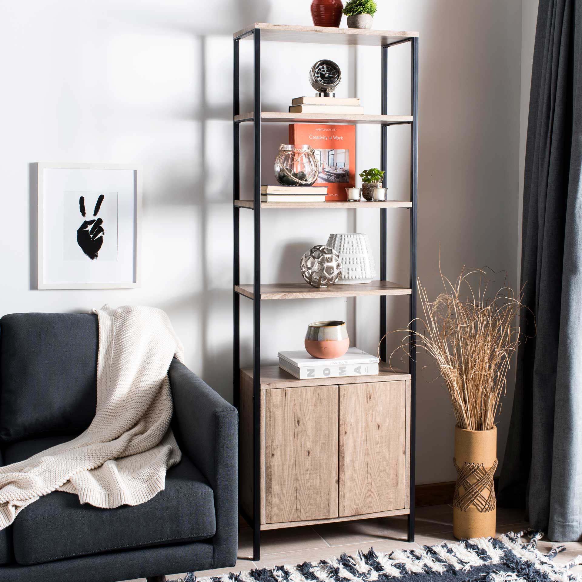 Natalia Retro Mid Century Wood Etagere Oak/Black - Image 8