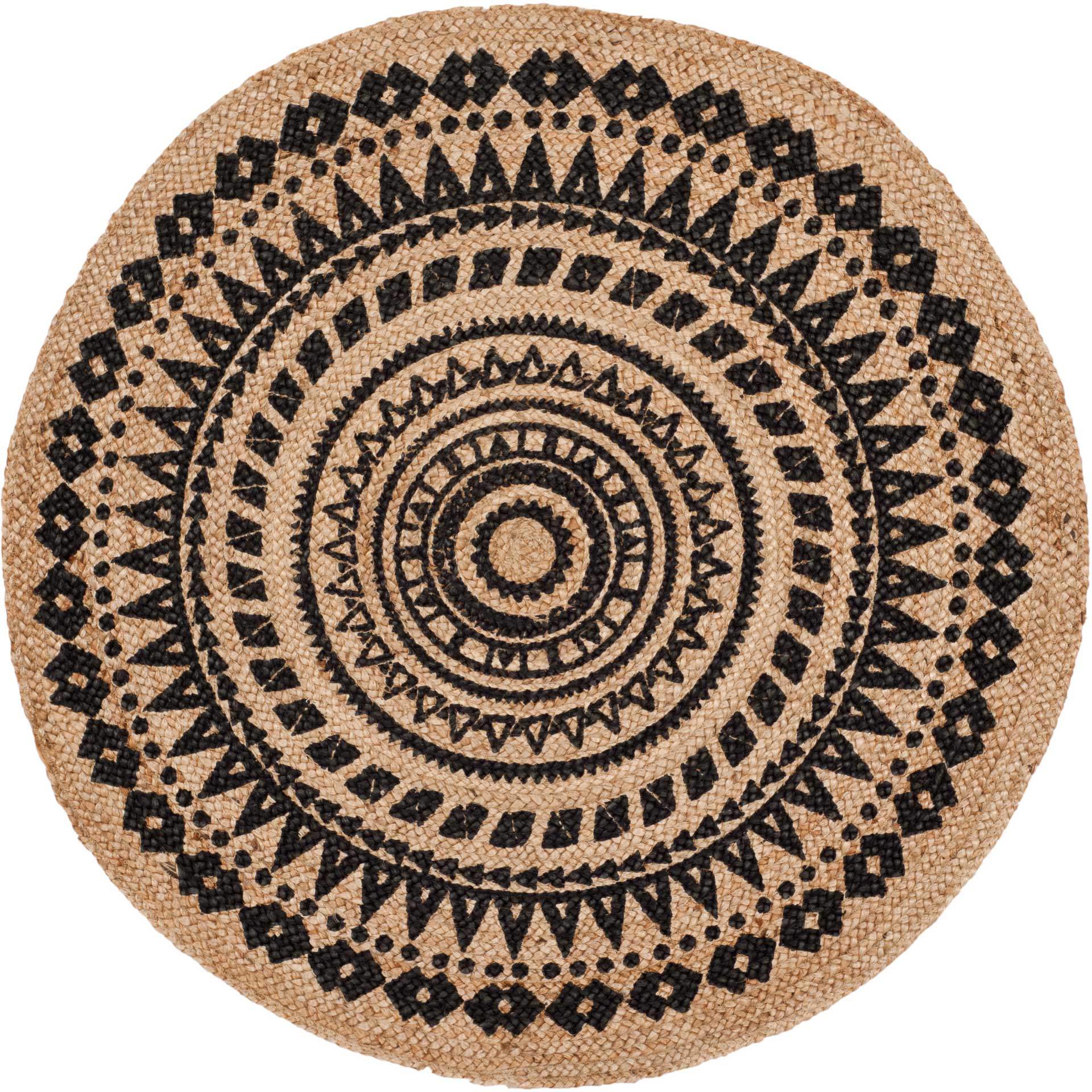 Natural Fiber Aztec Black/Natural Round Rug - Image 2