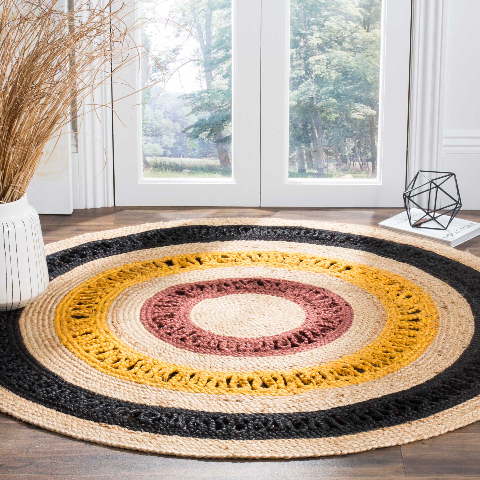 Natural Fiber Black/Natural Round Rug - Image 3
