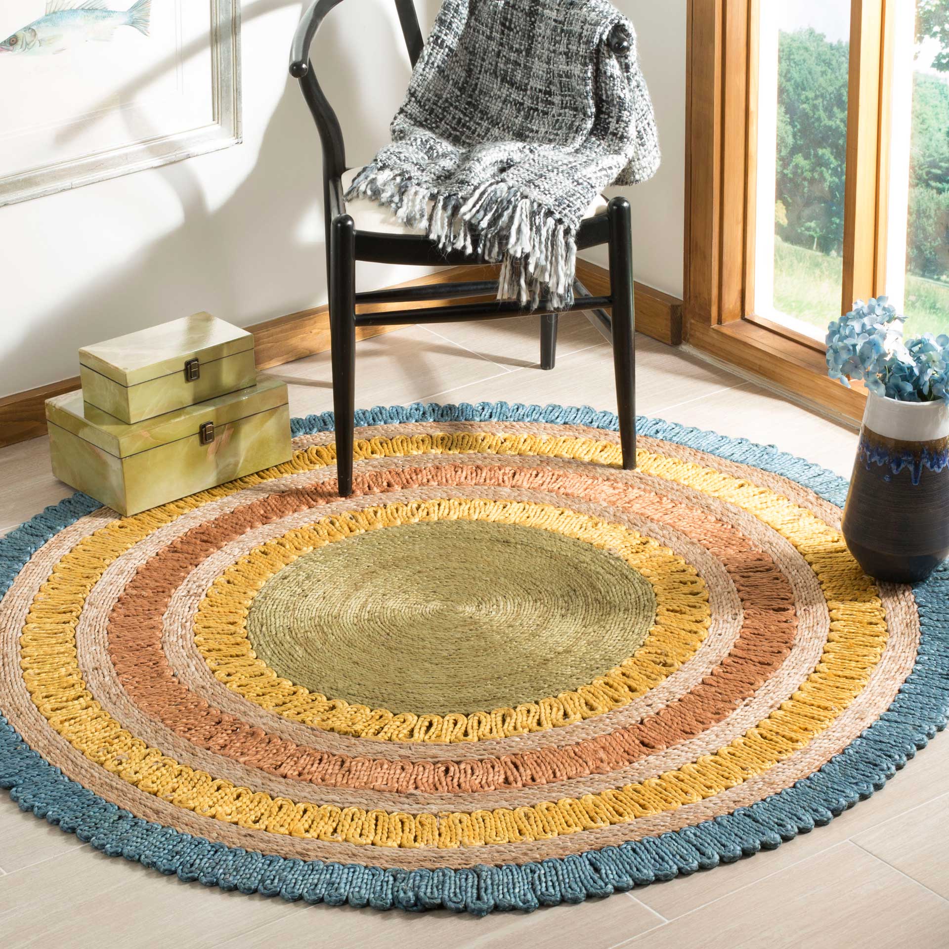 Natural Fiber Blue/Multi Round Rug - Image 3
