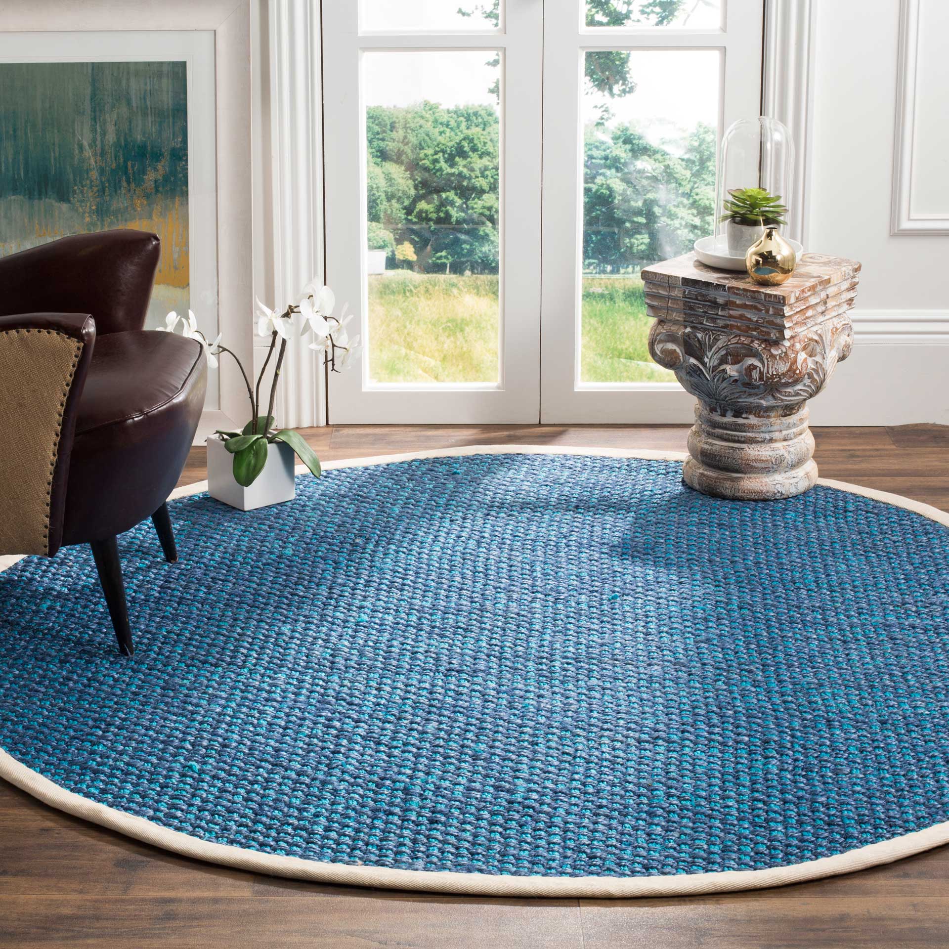 Natural Fiber Blue Round Rug - Image 3