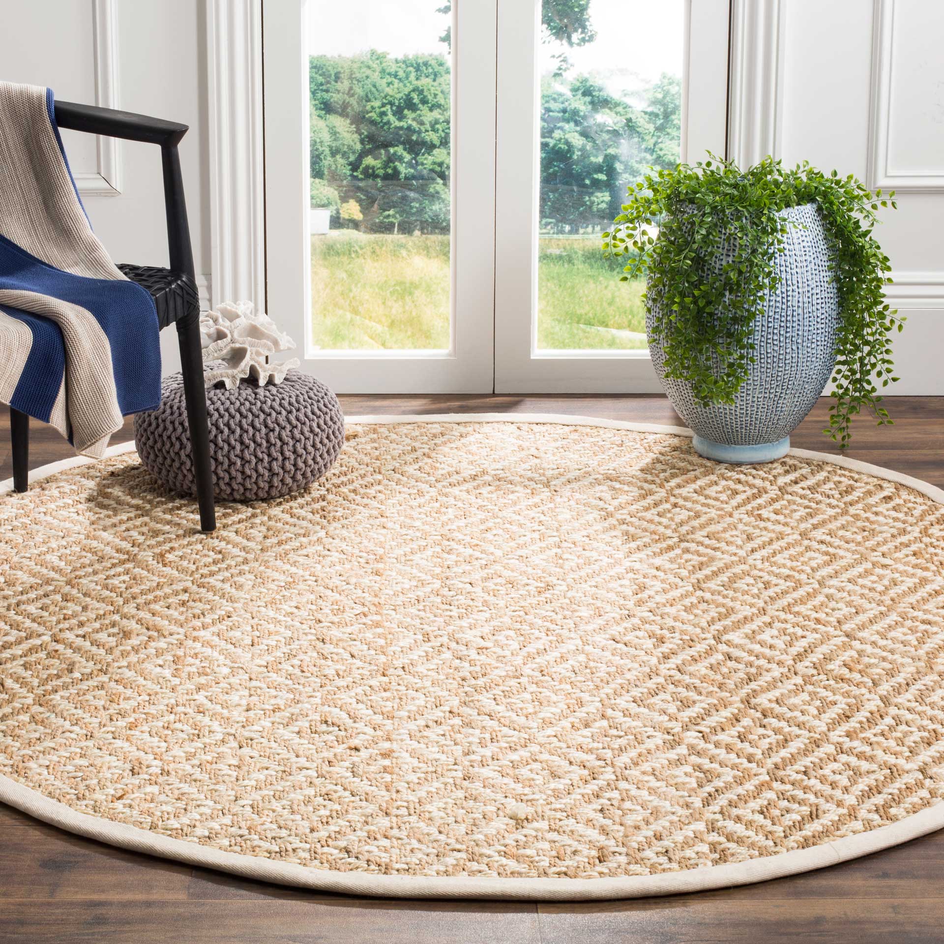 Natural Fiber Diamond Ivory/Natural Round Rug - Image 3
