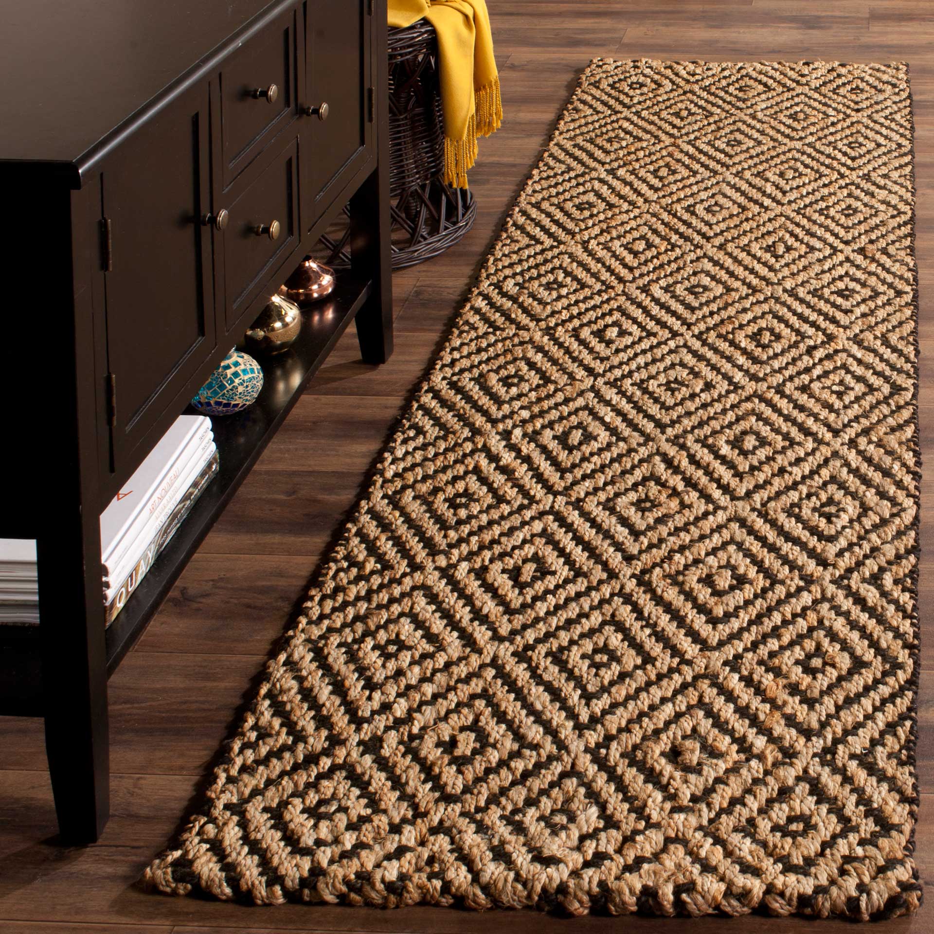 Natural Fiber Diamond Natural/Black Runner Rug - Image 2