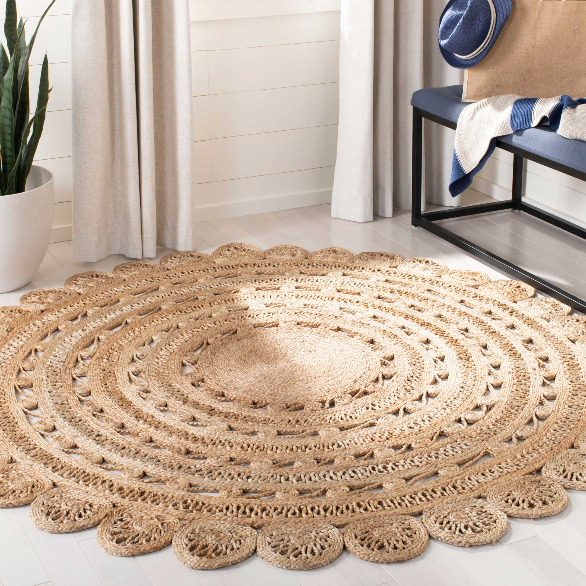 Natural Fiber Floral Natural Round Rug - Image 5