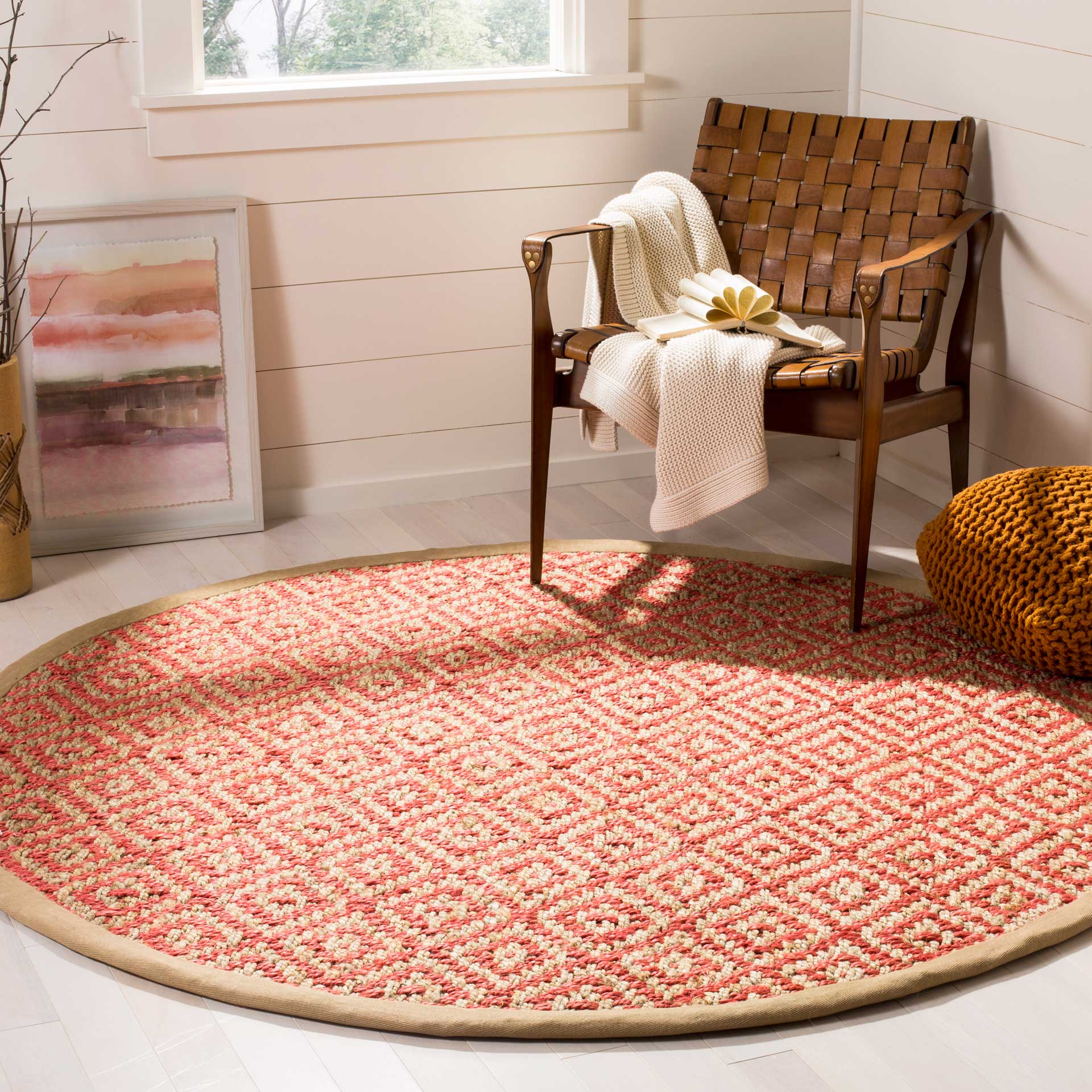 Natural Fiber Fuchsia/Natural Round Rug - Image 3