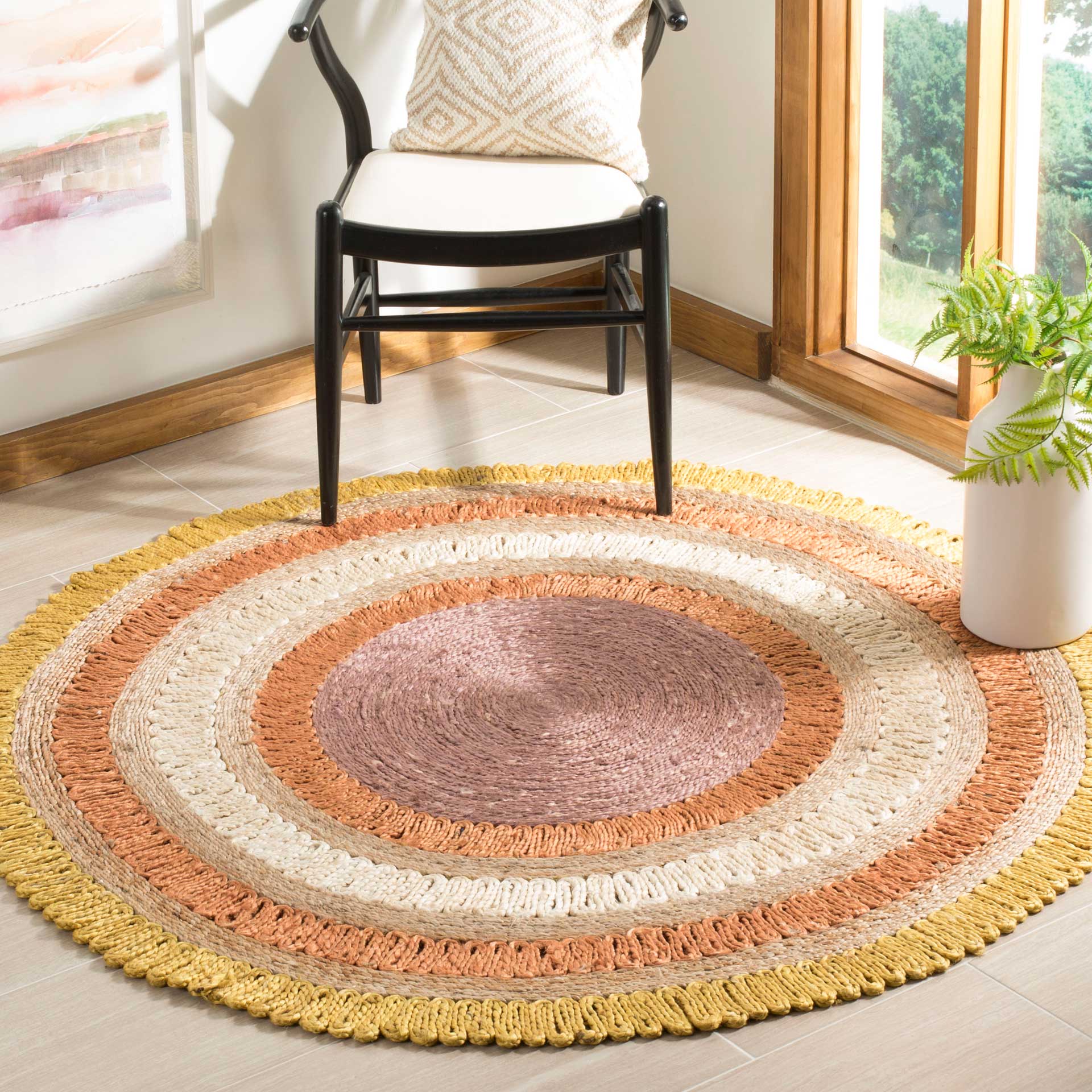 Natural Fiber Gold/Multi Round Rug - Image 3