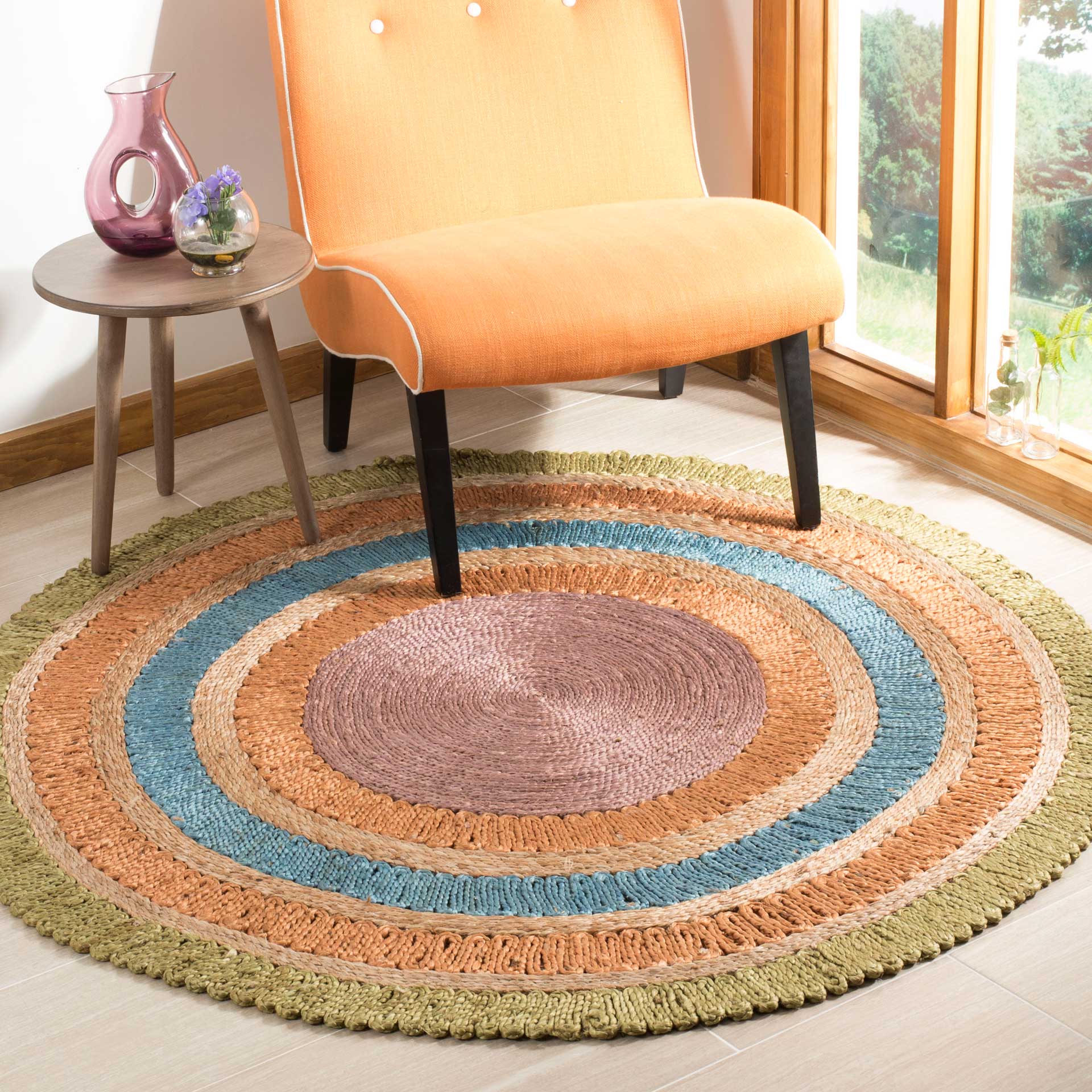 Natural Fiber Green/Multi Round Rug - Image 3