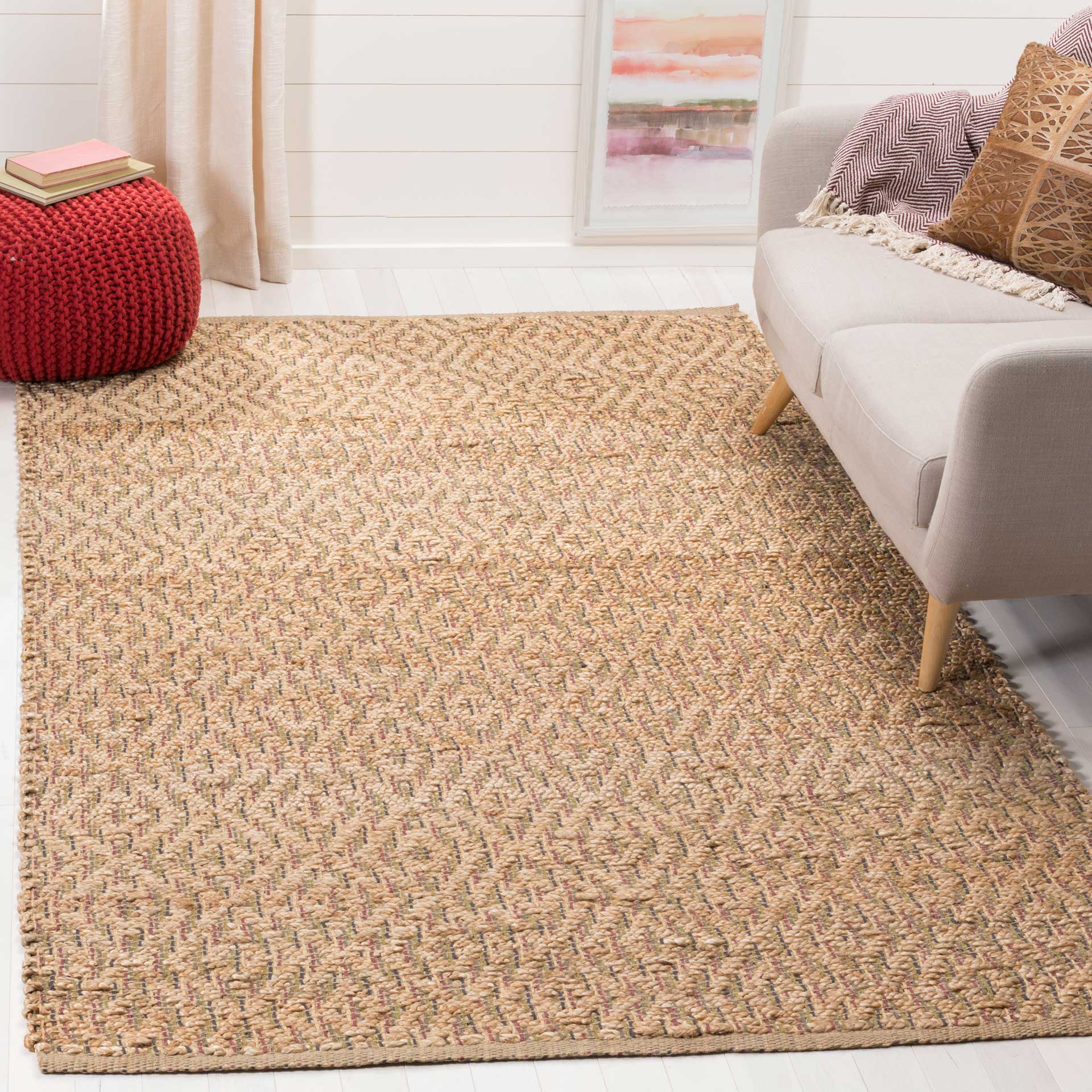 Natural Fiber Natural/Red Area Rug - Image 5