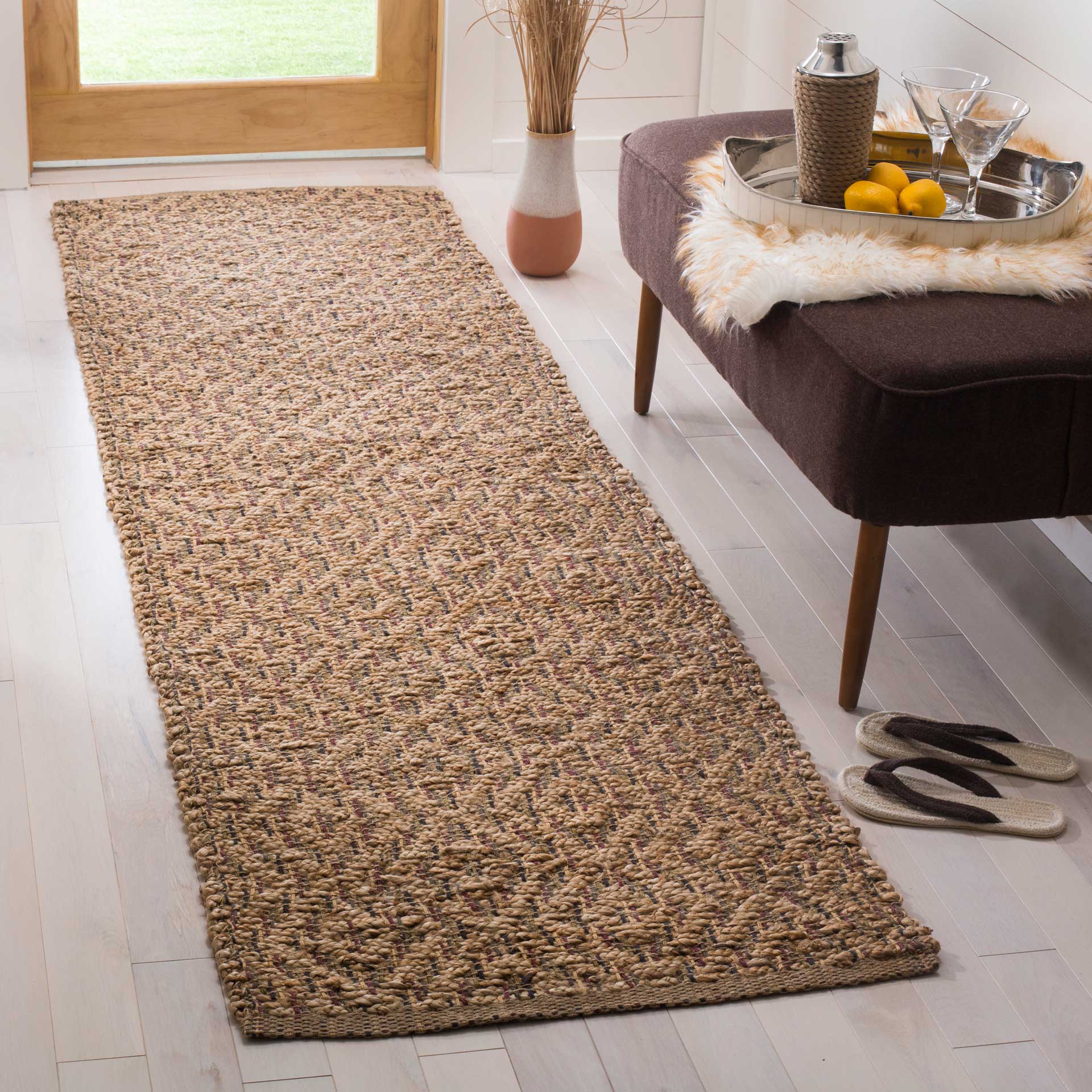 Natural Fiber Natural/Red Runner Rug - Image 2