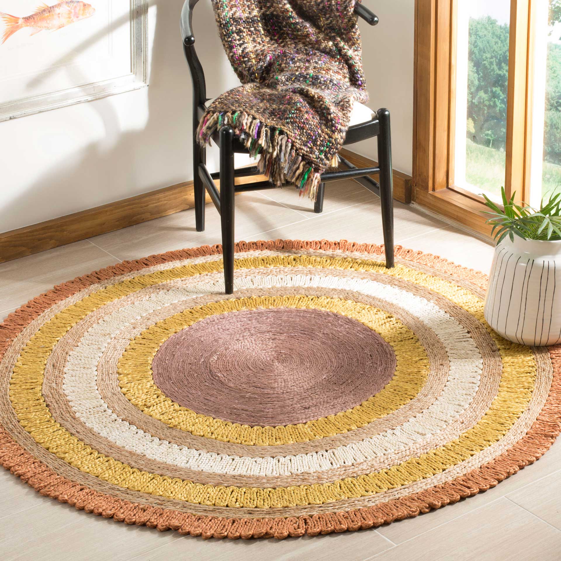 Natural Fiber Orange/Multi Round Rug - Image 3