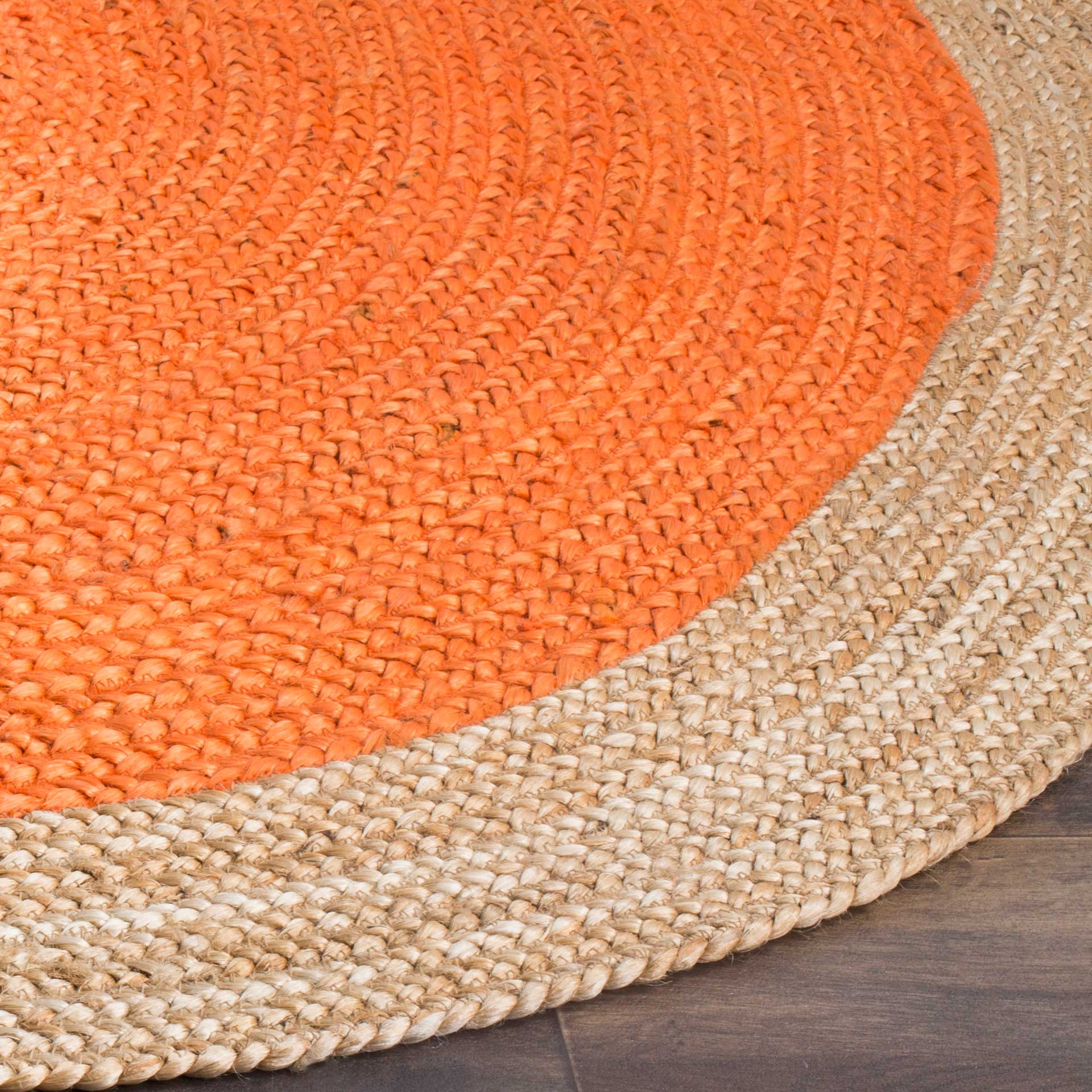 Natural Fiber Orange/Natural Round Rug - Image 3