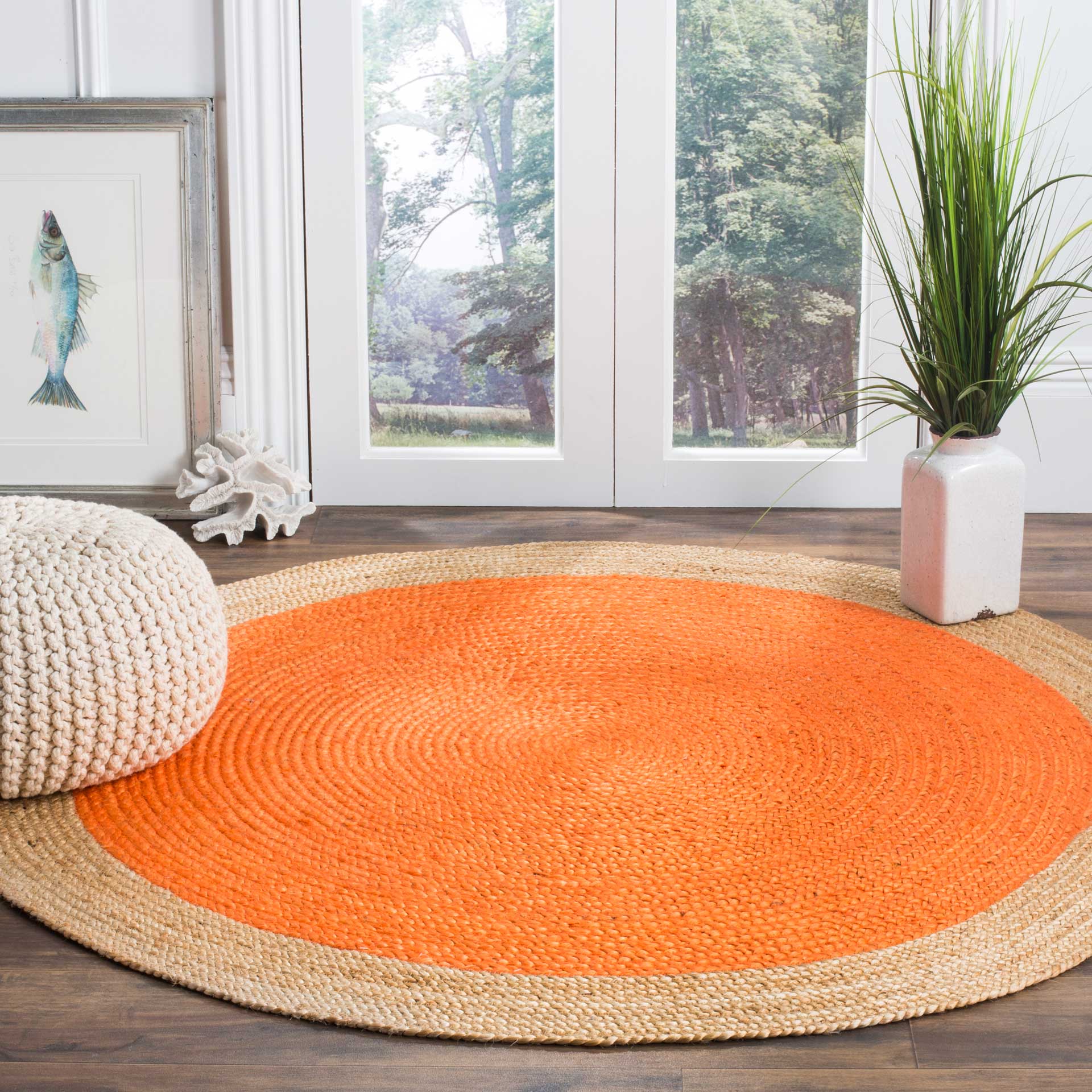 Natural Fiber Orange/Natural Round Rug - Image 4
