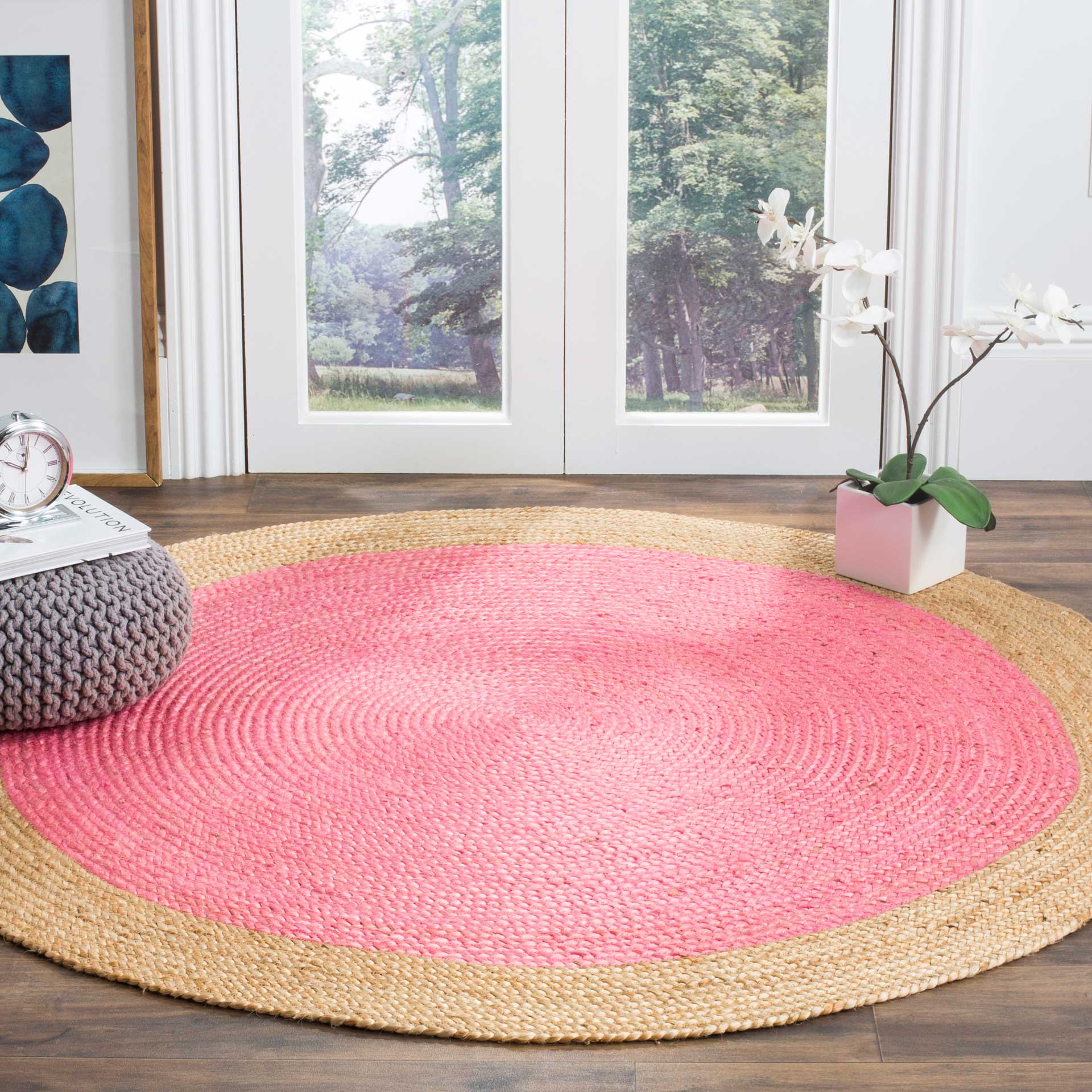 Natural Fiber Pink/Natural Round Rug - Image 5