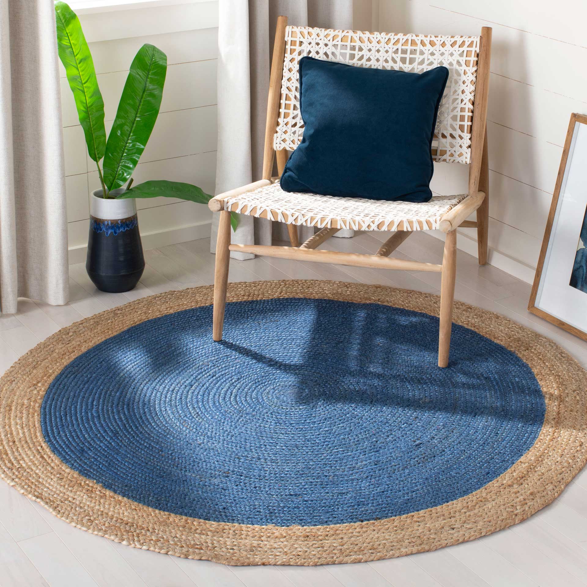Natural Fiber Royal Blue/Natural Round Rug - Image 5