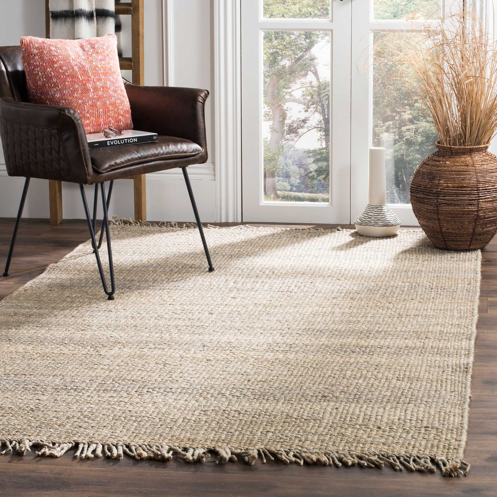 Natural Fiber Solid Gray Area Rug - Image 4