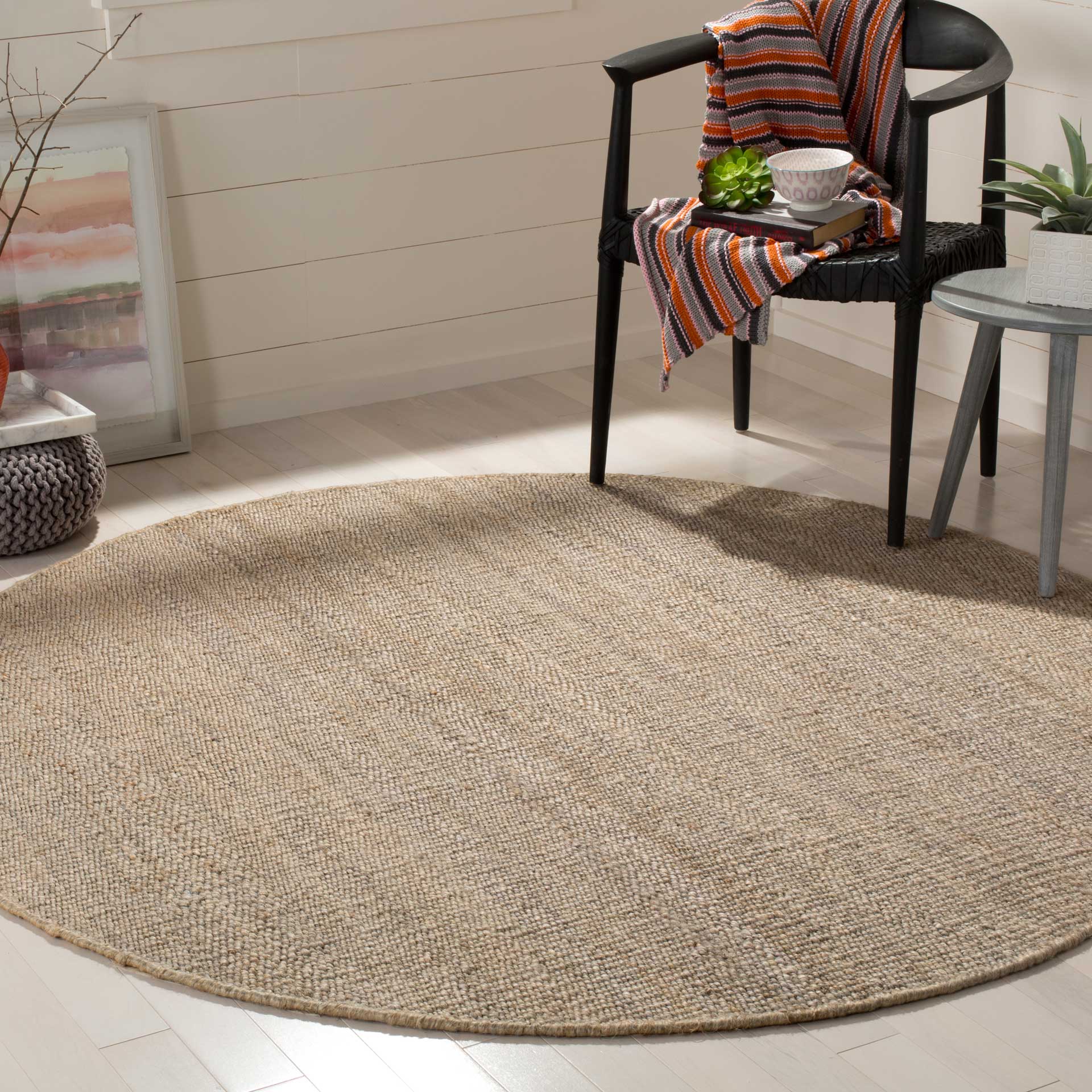 Natural Fiber Solid Gray Round Rug - Image 3