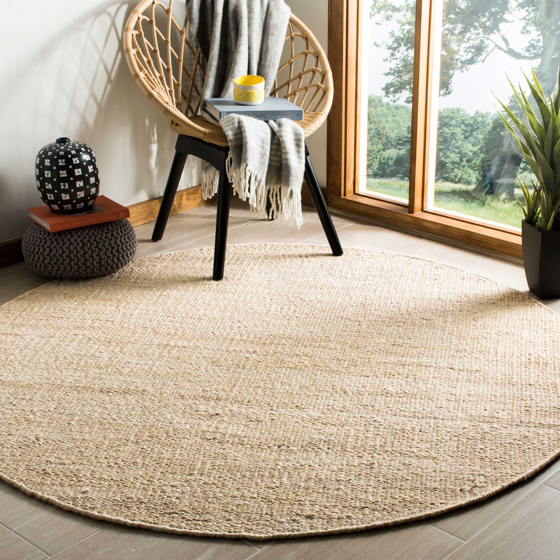 Natural Fiber Solid Ivory Round Rug - Image 3