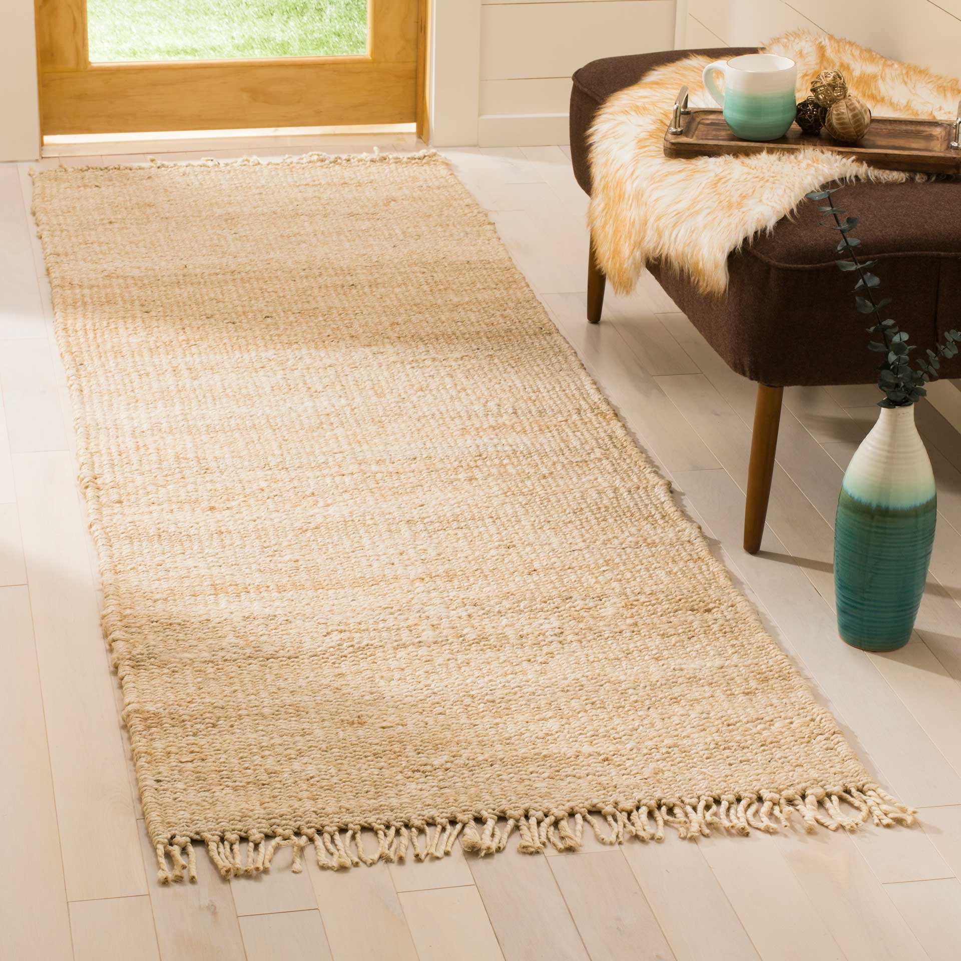 Natural Fiber Solid Ivory Runner Rug - Image 2