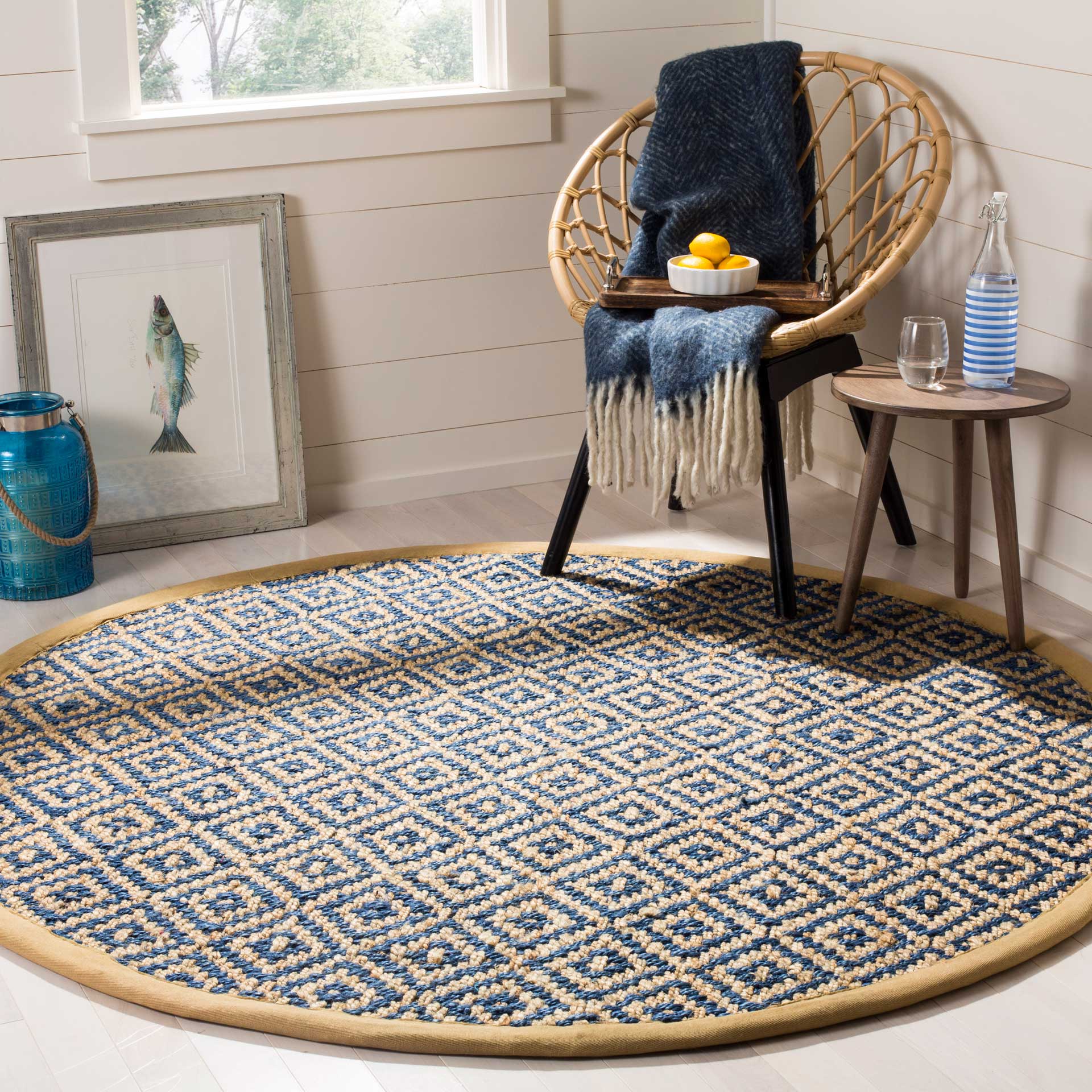 Natural Fiber Tropical Blue/Natural Round Rug - Image 3