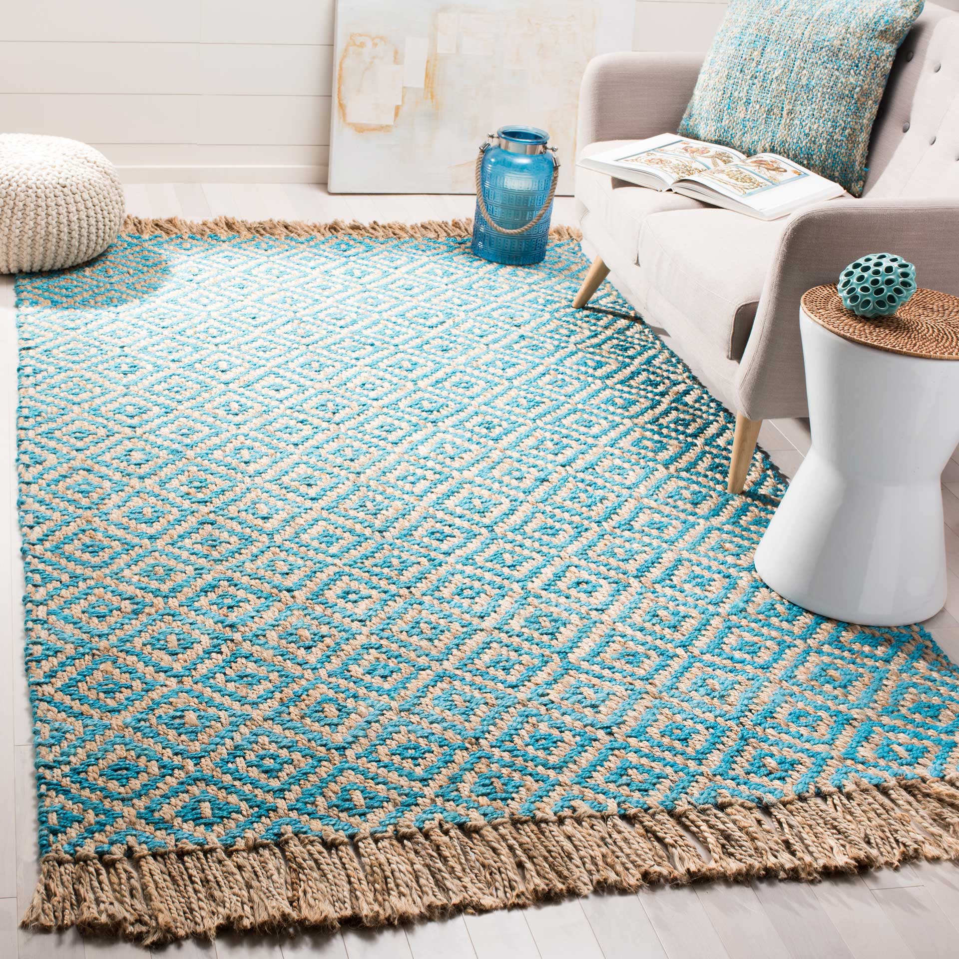 Natural Fiber Turquoise/Natural Area Rug - Image 5