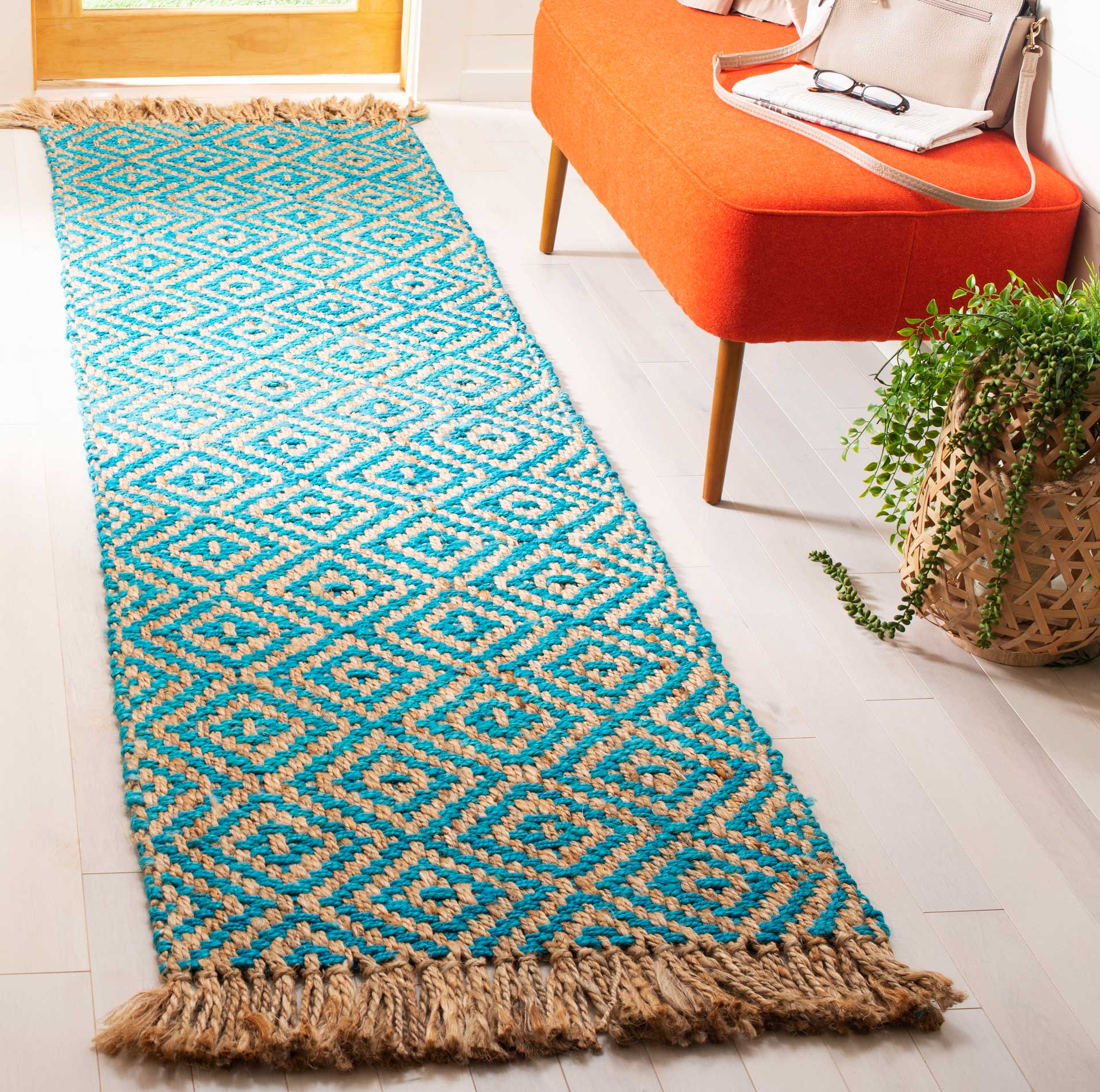 Natural Fiber Turquoise/Natural Runner Rug - Image 2