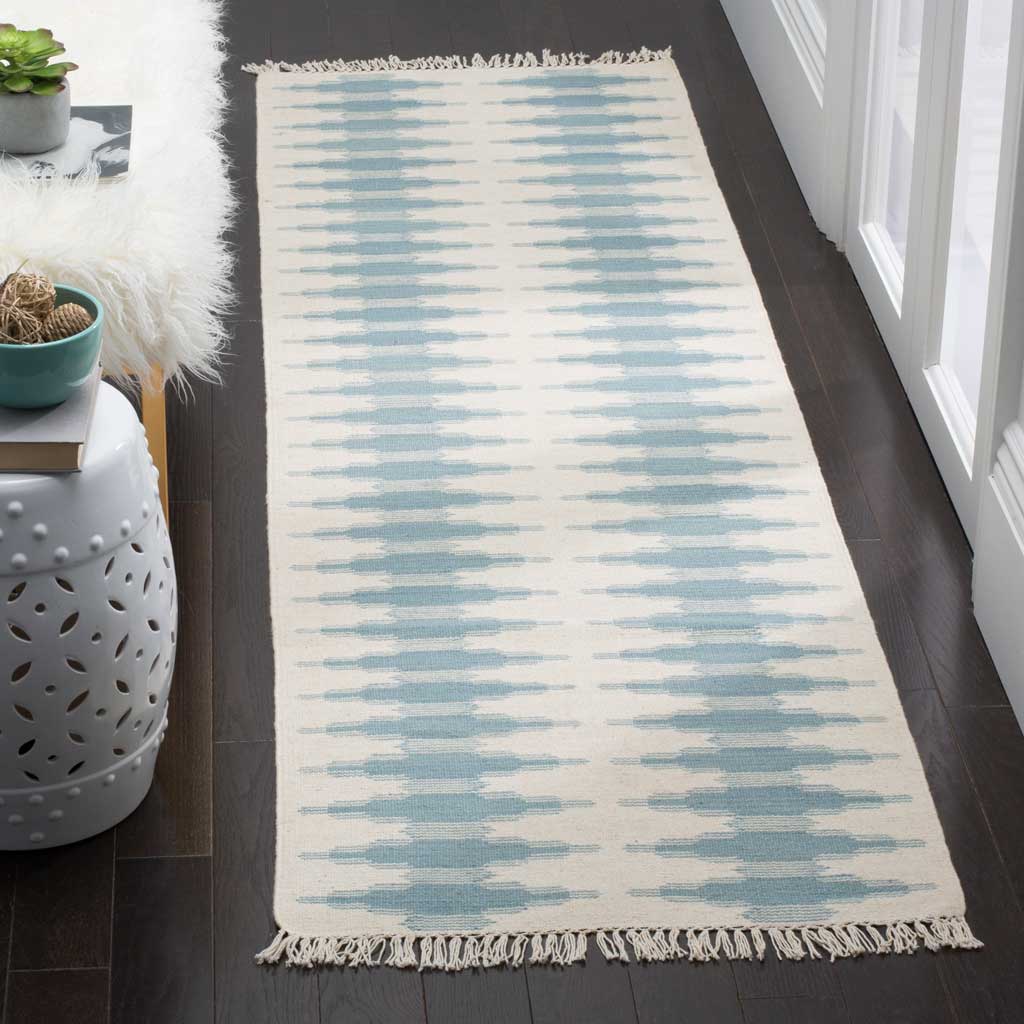 Navajo Kilim Ivory/Blue Runner Rug - Image 2
