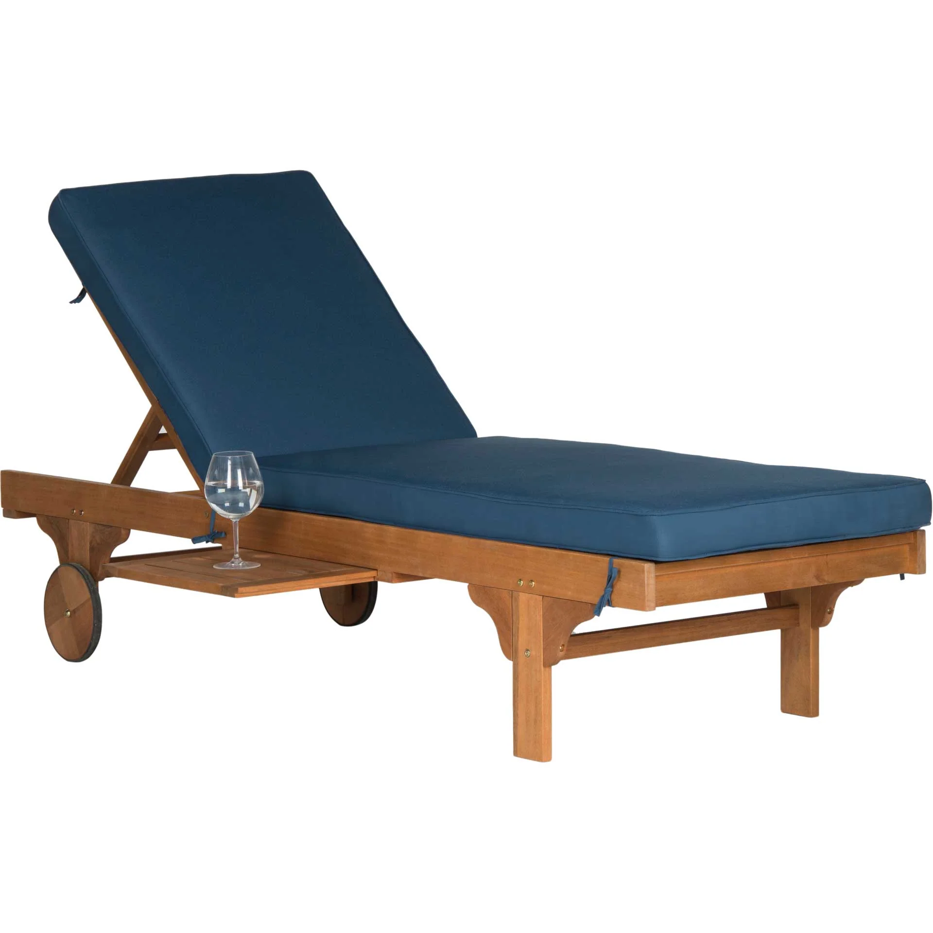 Neptune Chaise Lounge Chair With Side Table Teak Brown/Navy - Image 4