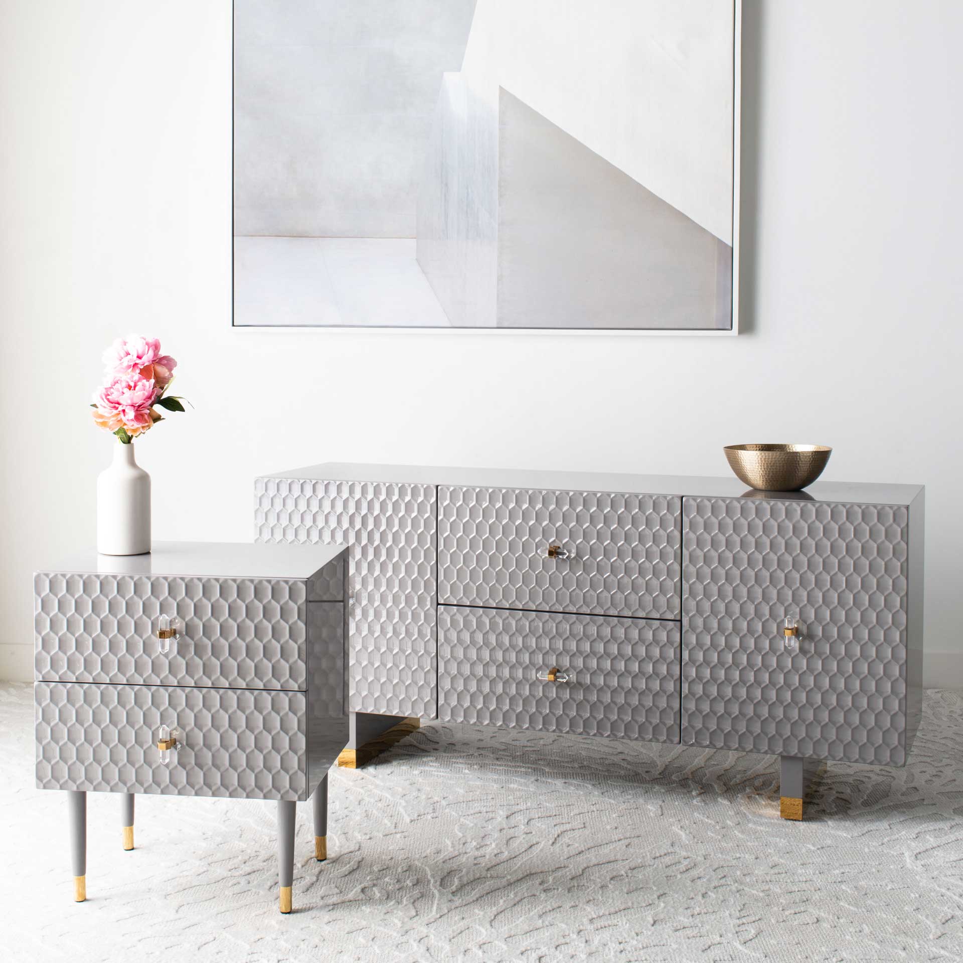 Nevaeh 2 Drawer Side Table Gray/Gold - Image 10
