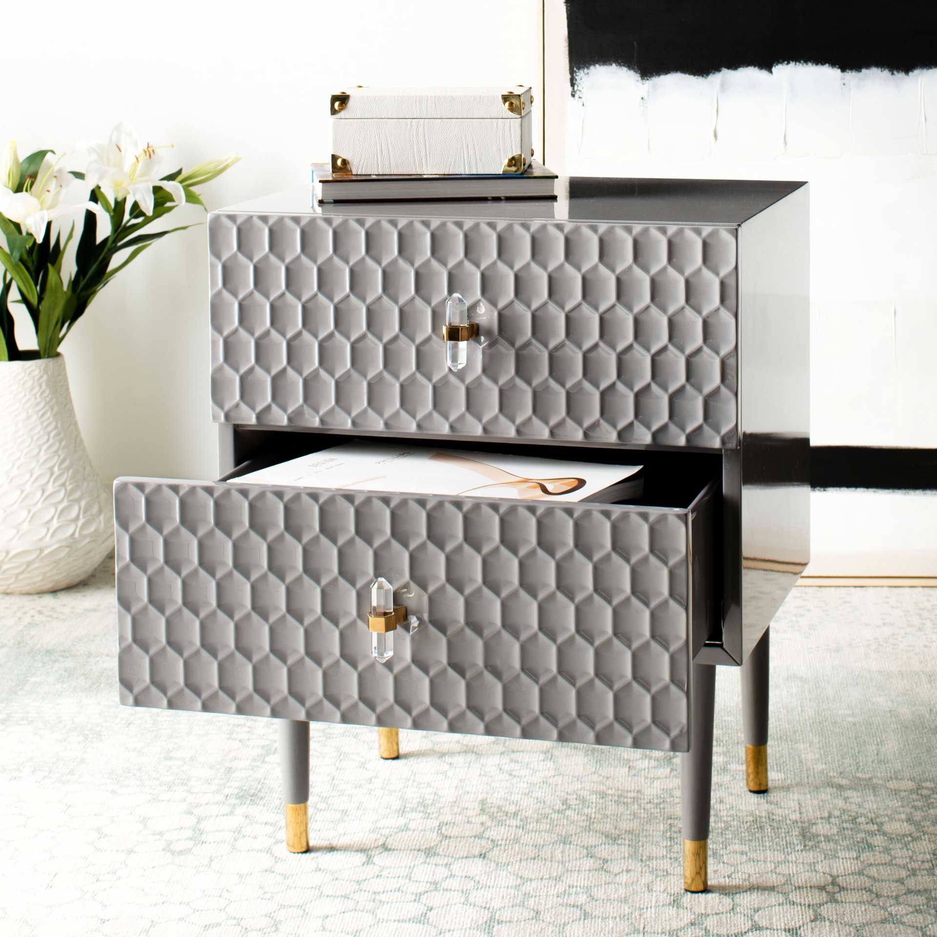 Nevaeh 2 Drawer Side Table Gray/Gold - Image 11