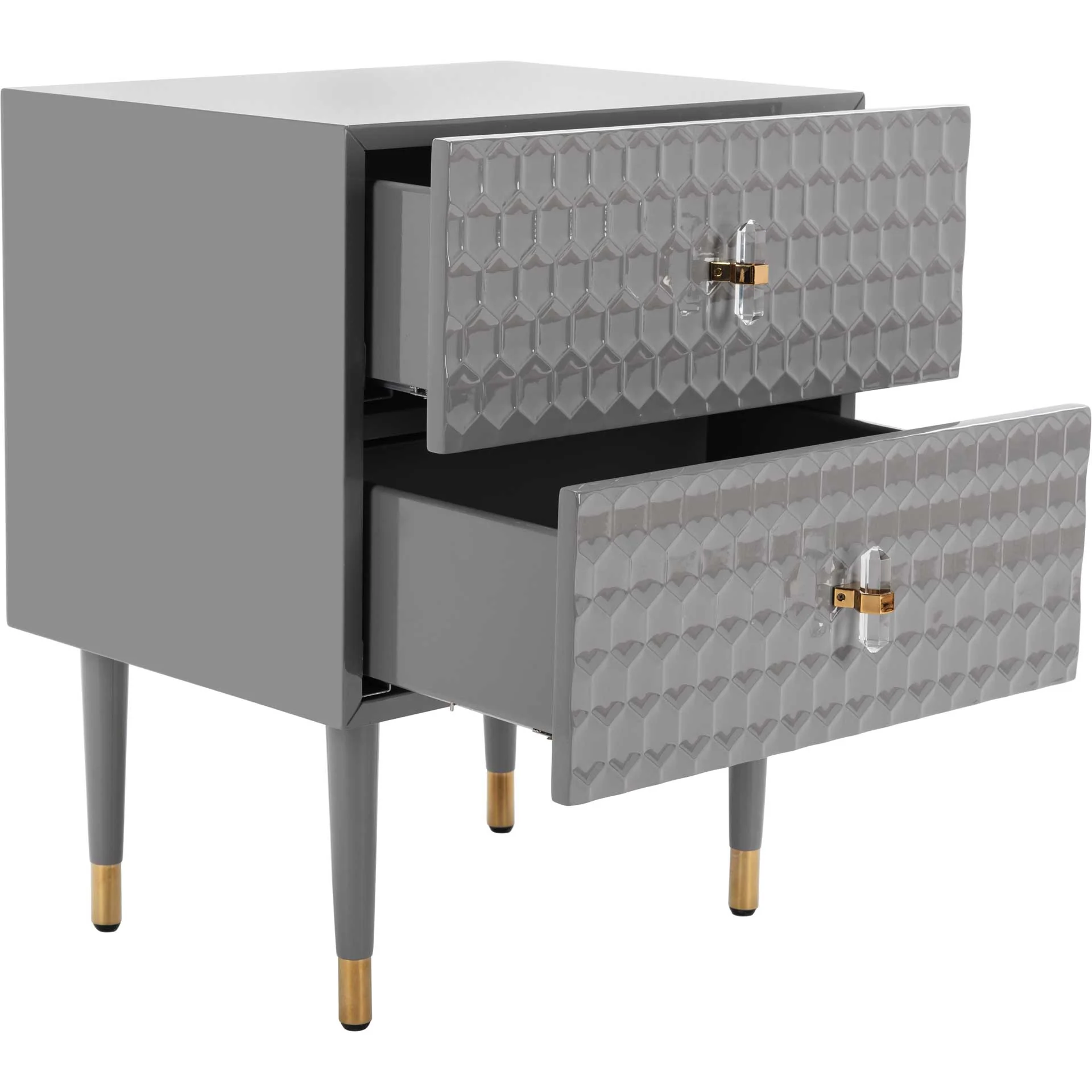 Nevaeh 2 Drawer Side Table Gray/Gold - Image 2