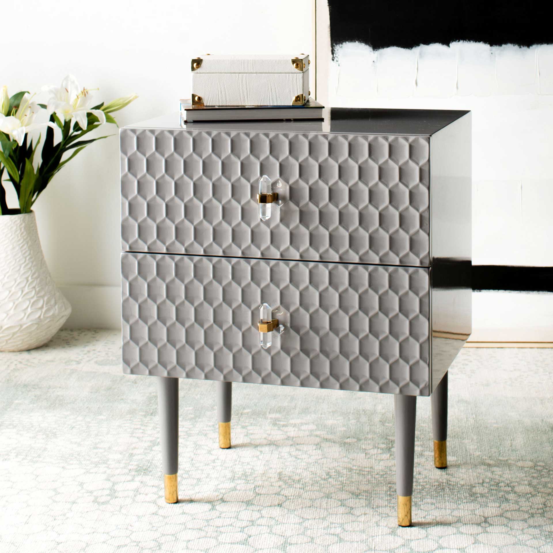 Nevaeh 2 Drawer Side Table Gray/Gold - Image 9