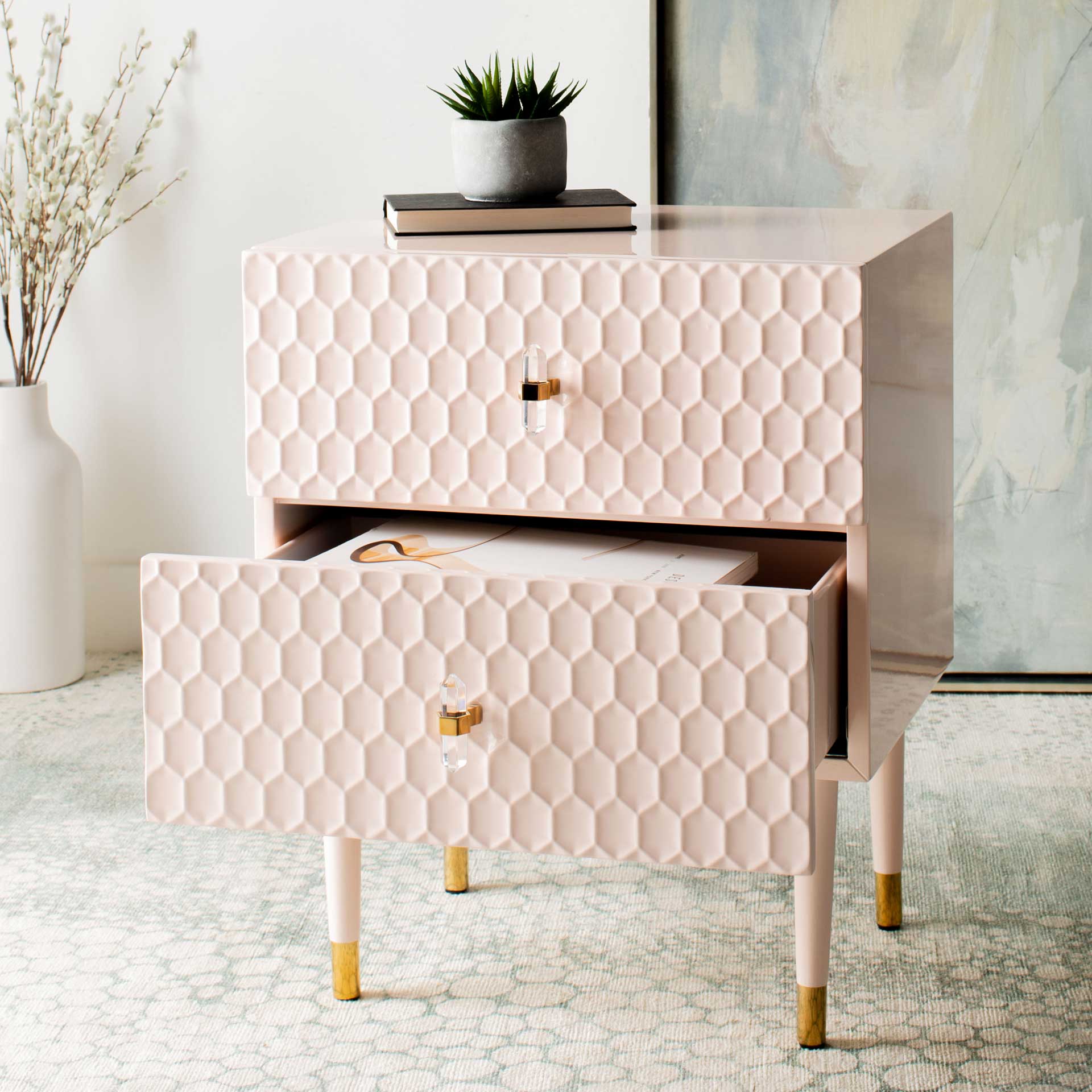 Nevaeh 2 Drawer Side Table Light Pink/Gold - Image 10