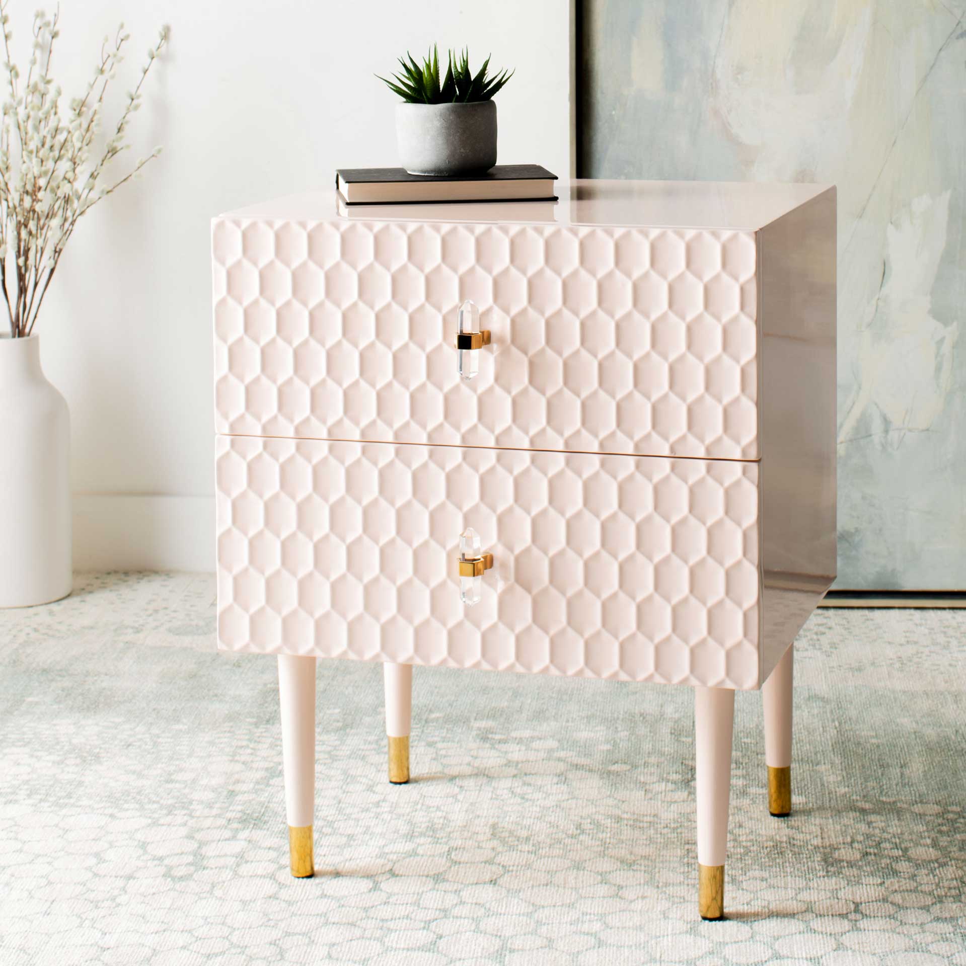 Nevaeh 2 Drawer Side Table Light Pink/Gold - Image 9