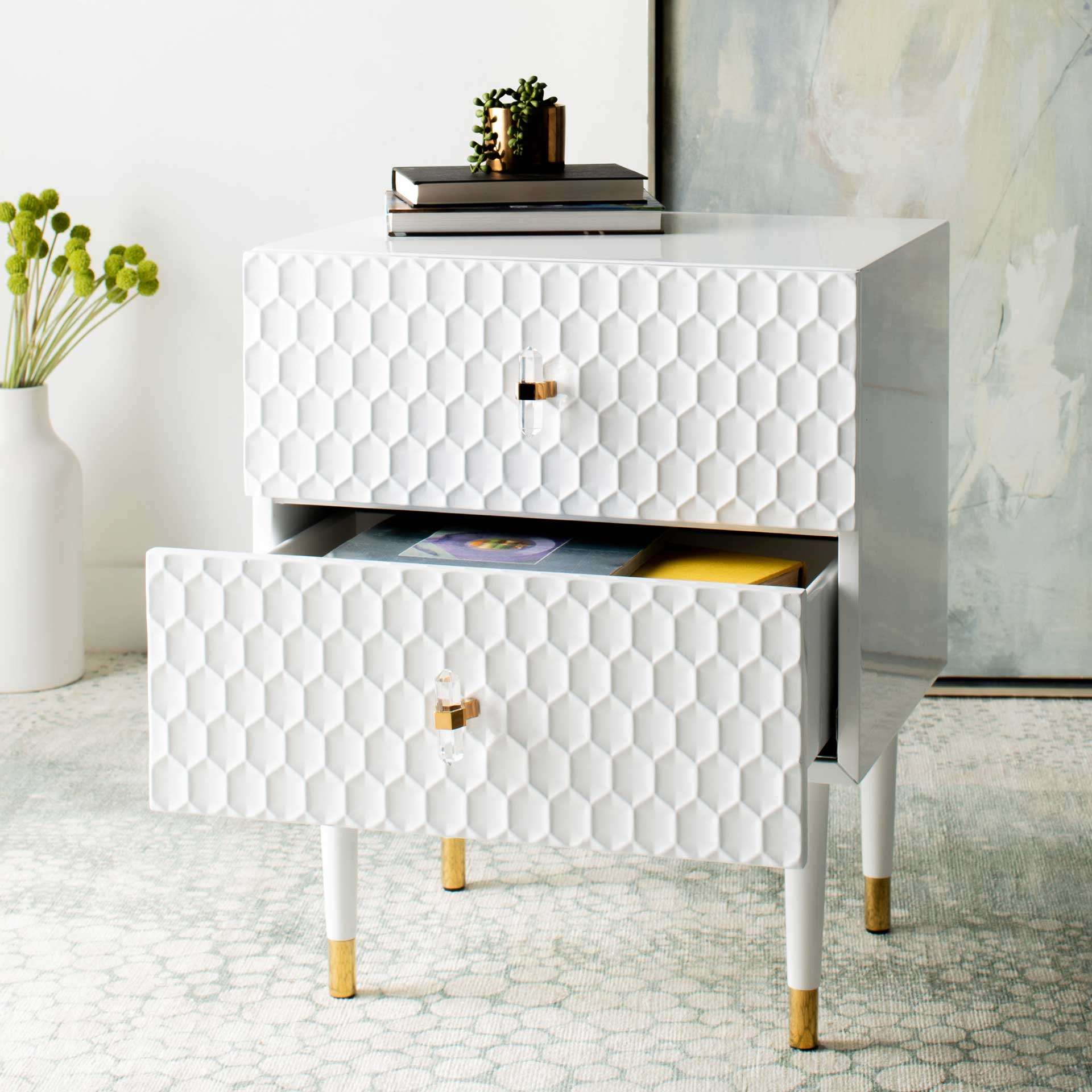 Nevaeh 2 Drawer Side Table White/Gold - Image 10