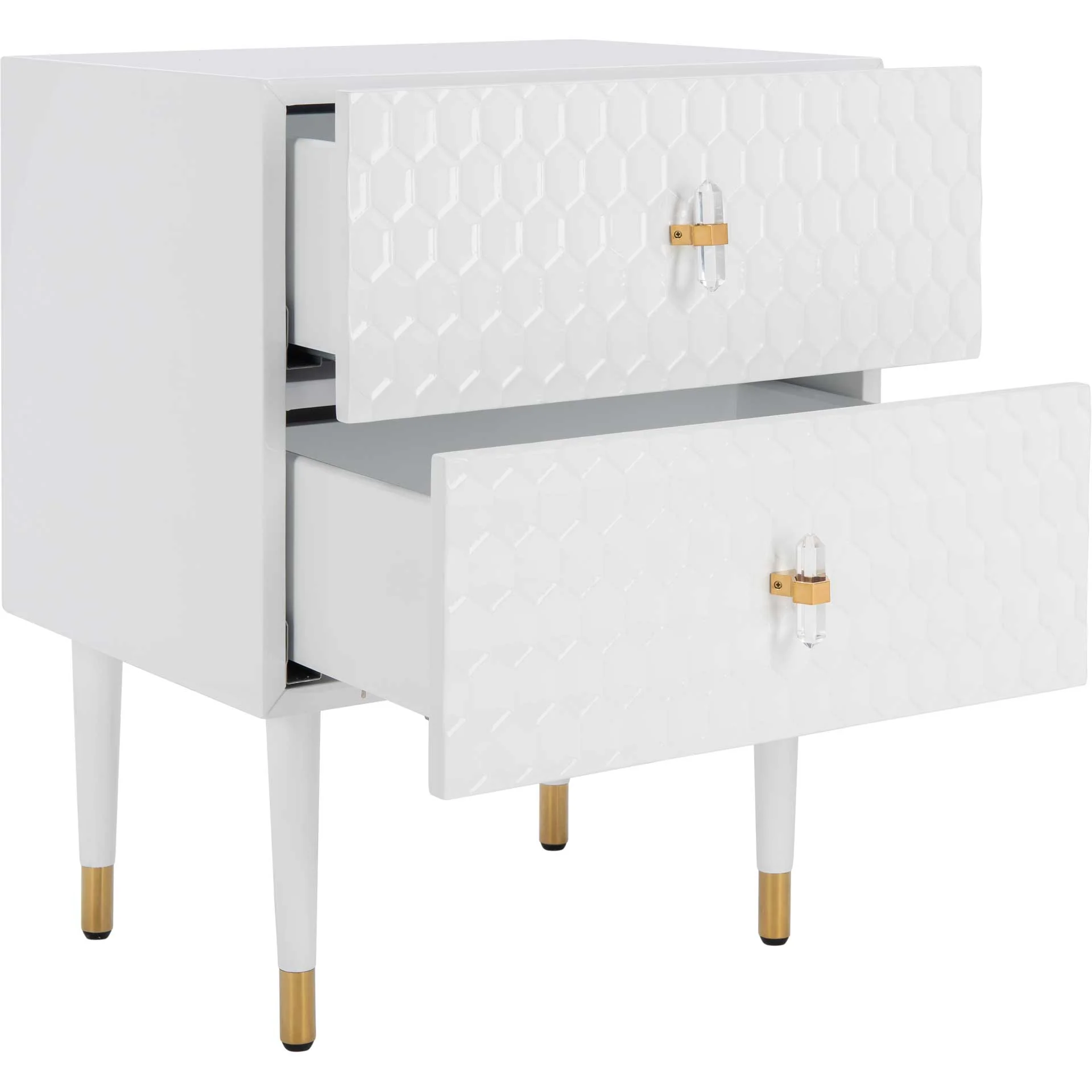 Nevaeh 2 Drawer Side Table White/Gold - Image 2