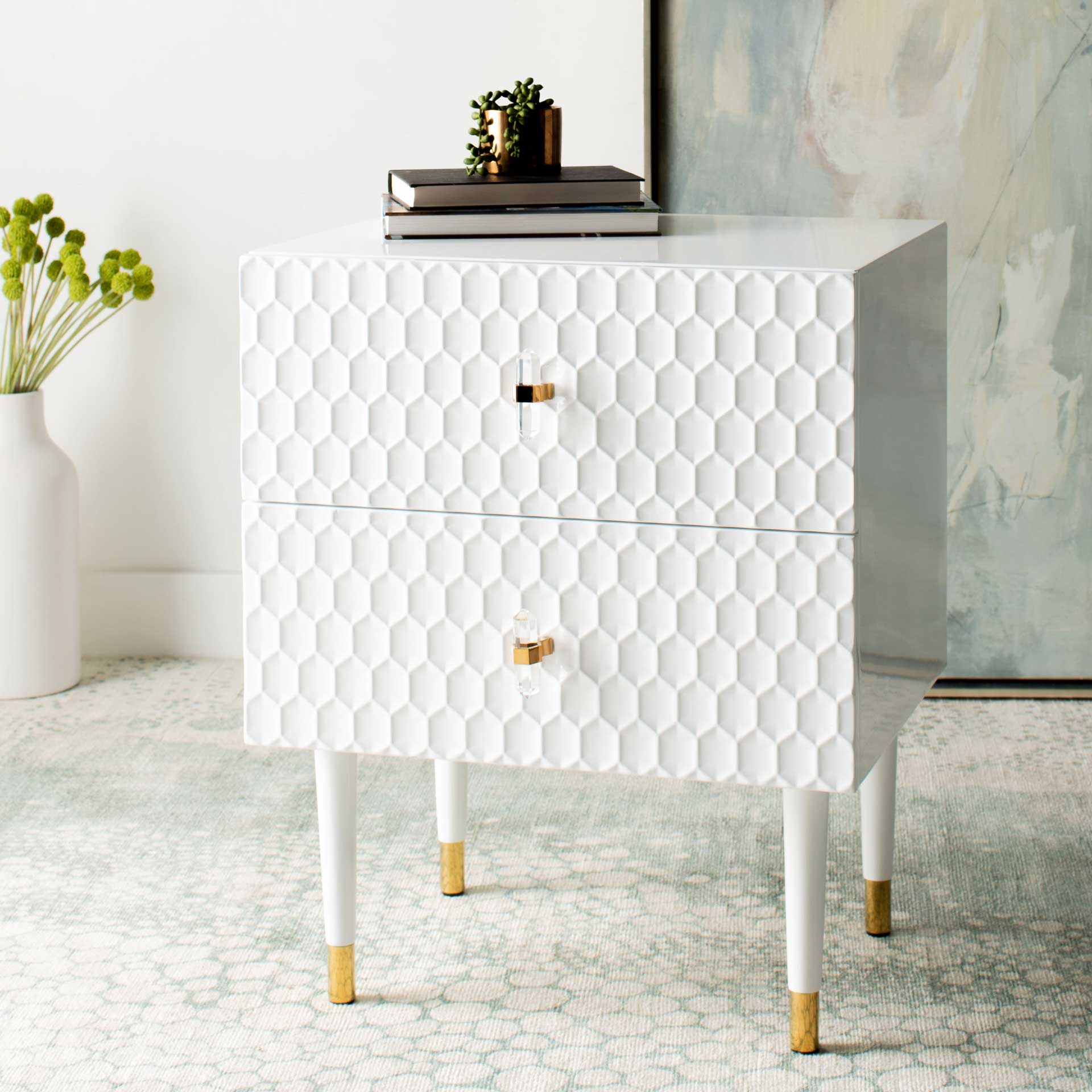 Nevaeh 2 Drawer Side Table White/Gold - Image 9