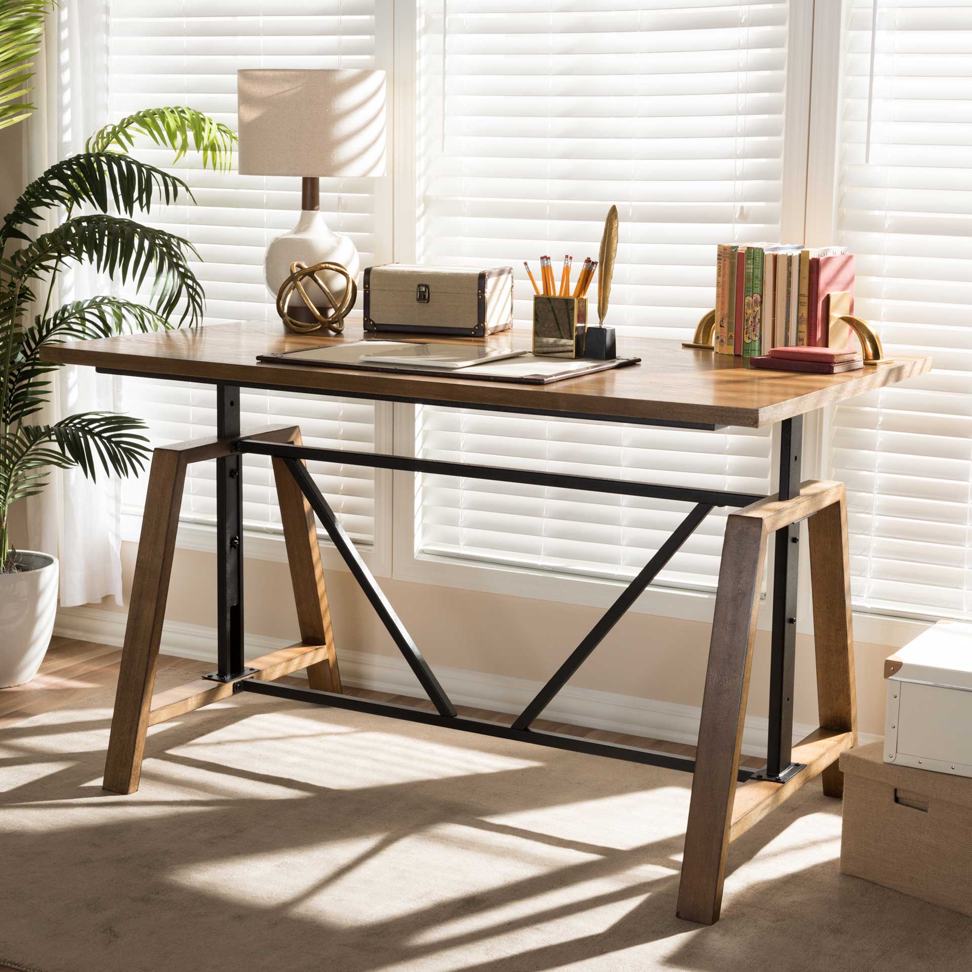 Niam Adjustable Height Desk Brown/Black - Image 9