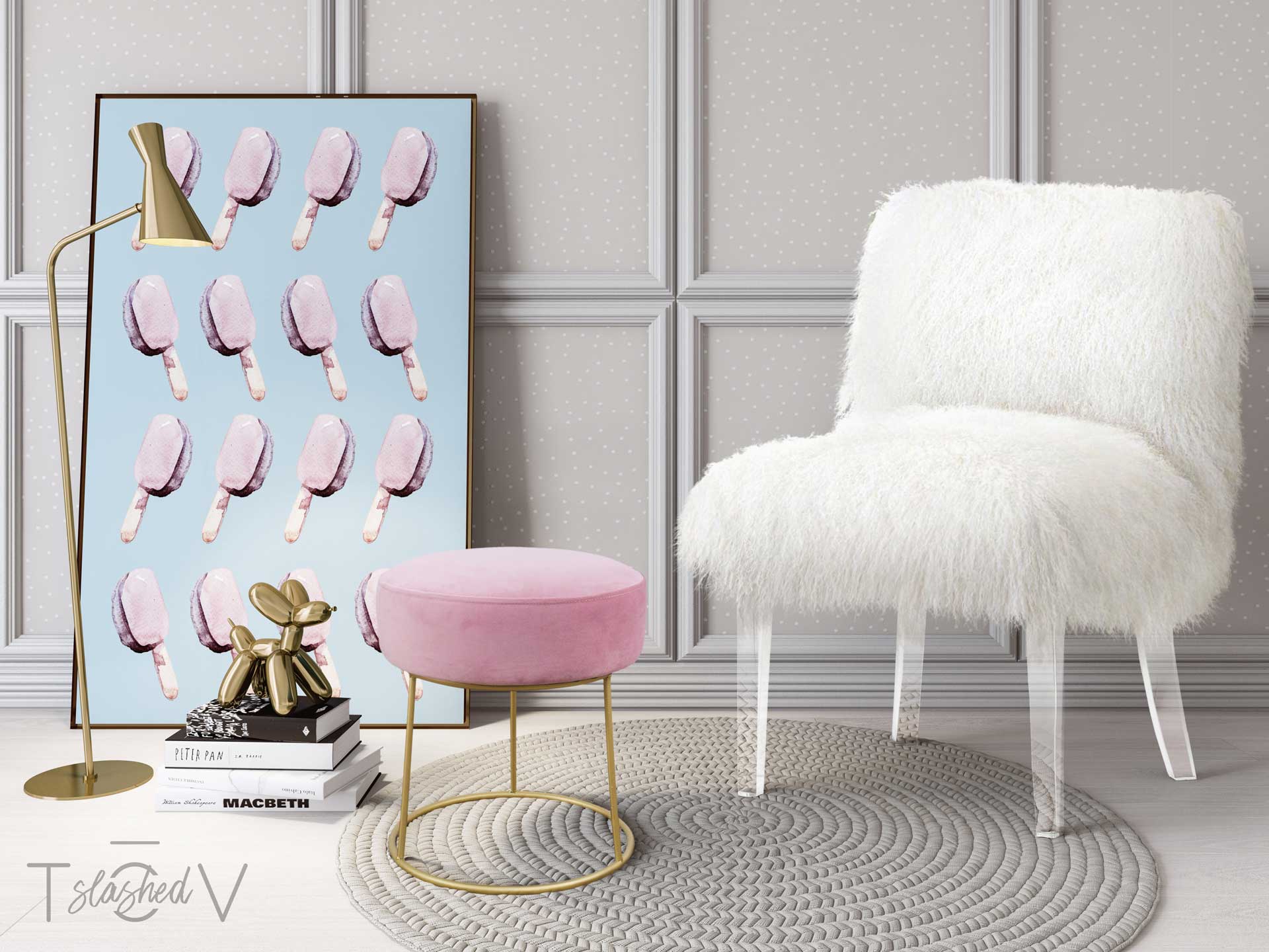 Nixie Velvet Stool Blush - Image 4