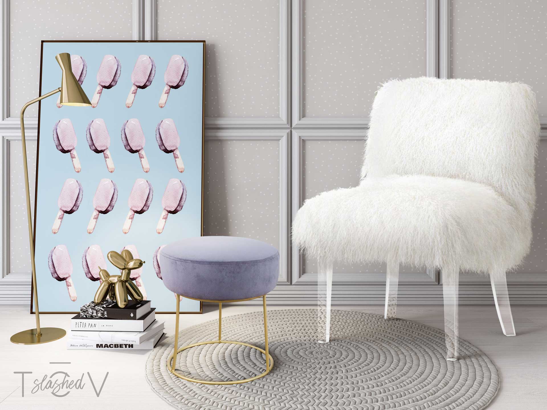 Nixie Velvet Stool Gray - Image 4