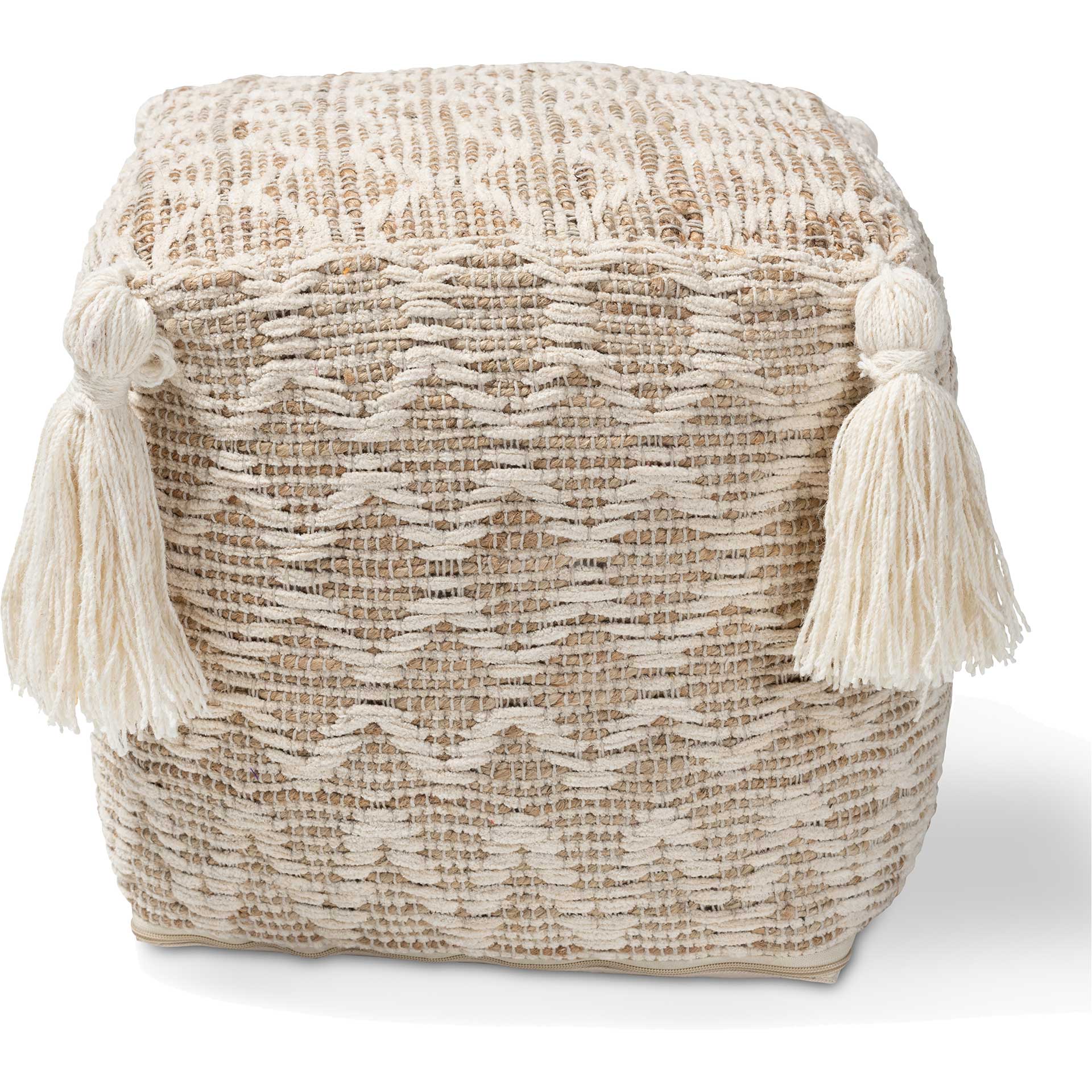 Noam Handwoven Cotton/Hemp Pouf Natural/Ivory - Image 2