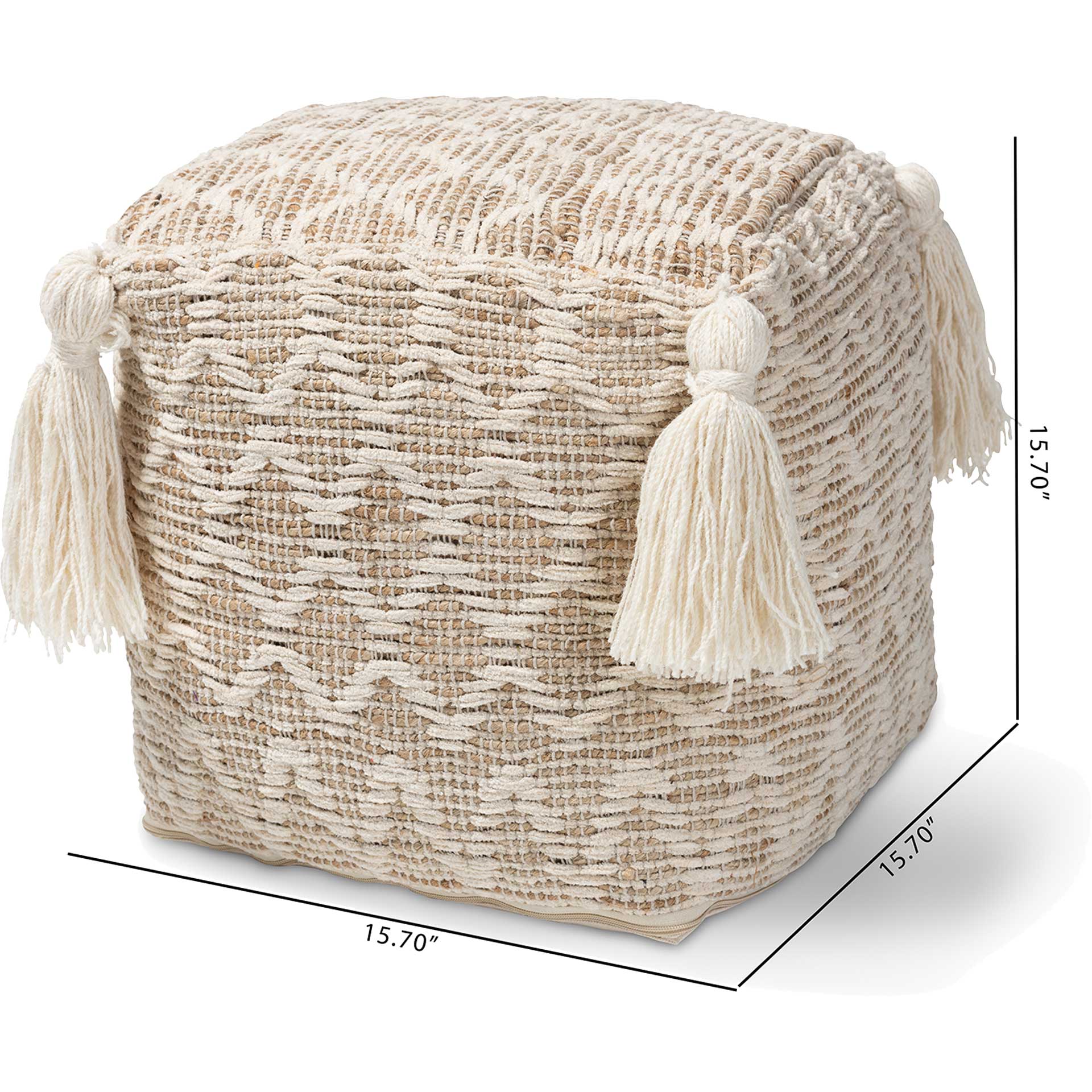 Noam Handwoven Cotton/Hemp Pouf Natural/Ivory - Image 4