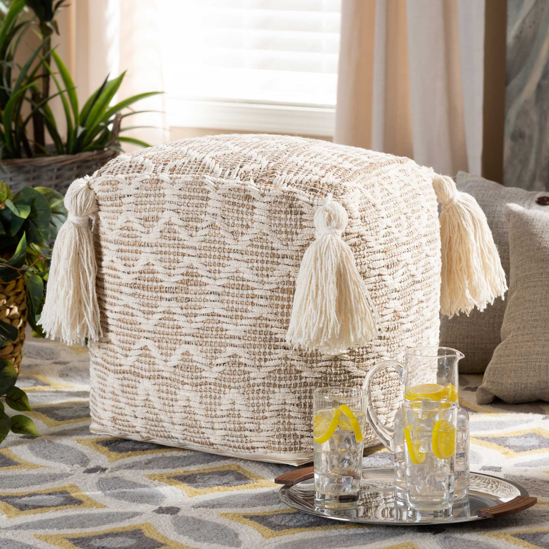 Noam Handwoven Cotton/Hemp Pouf Natural/Ivory - Image 6
