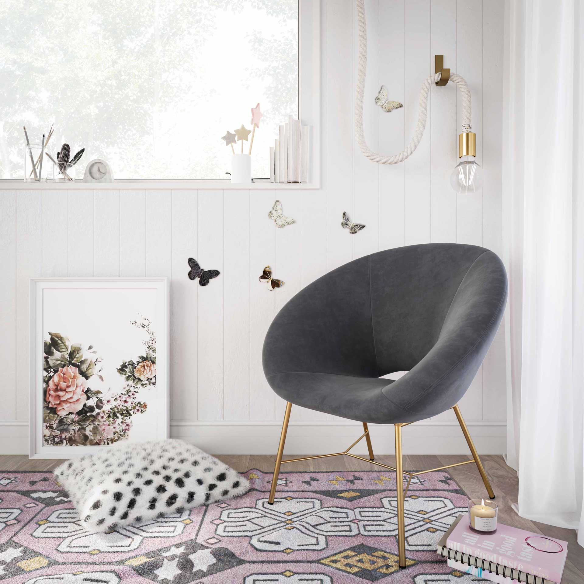 Noely Velvet Chair Gray - Image 7