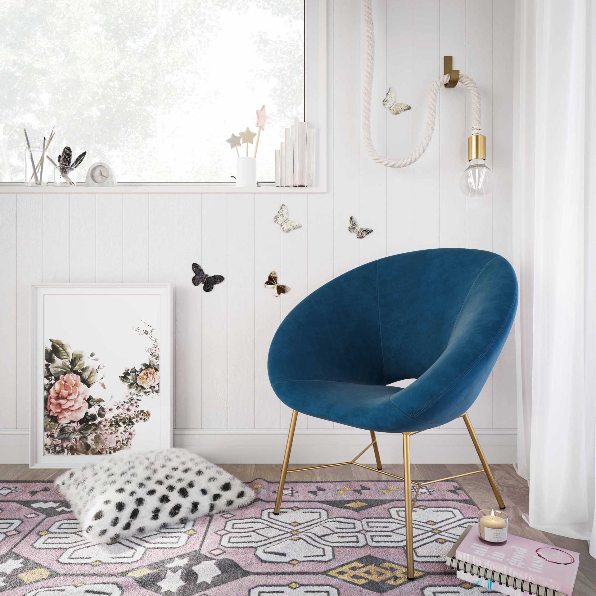 Noely Velvet Chair Navy - Image 7