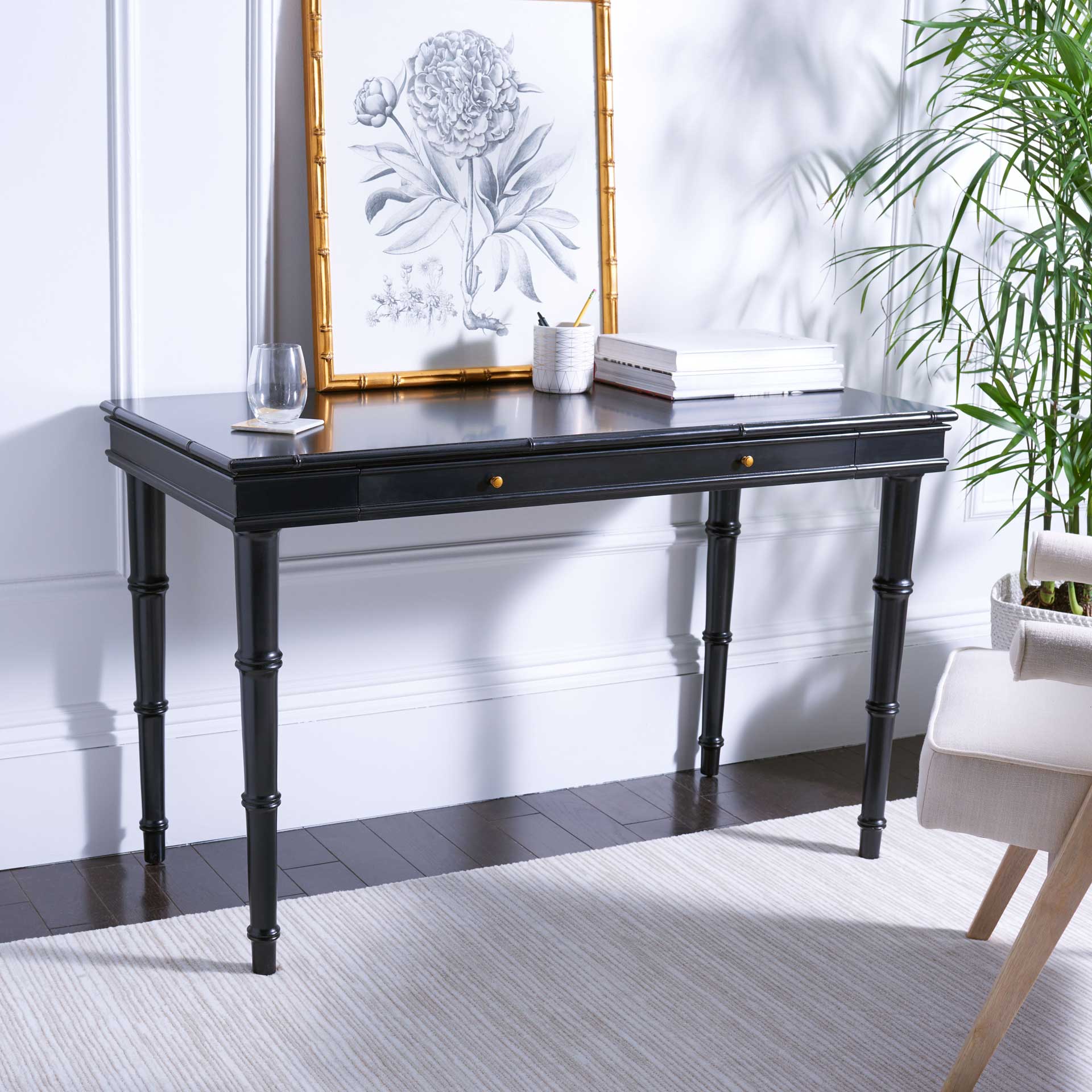 Noemi Single Drawer Writing Desk Black/Gold - Image 4